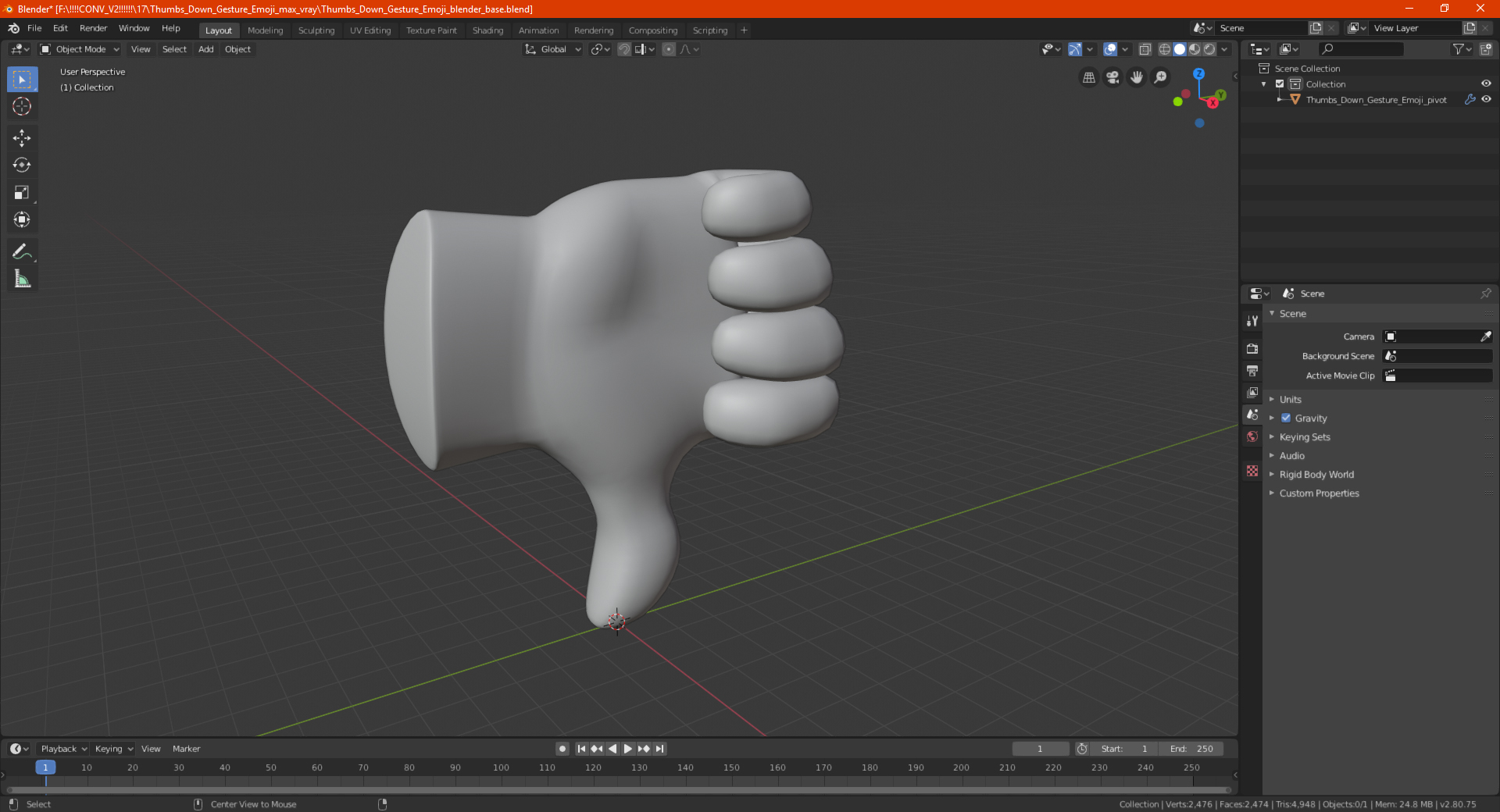 3D model Thumbs Down Gesture Emoji