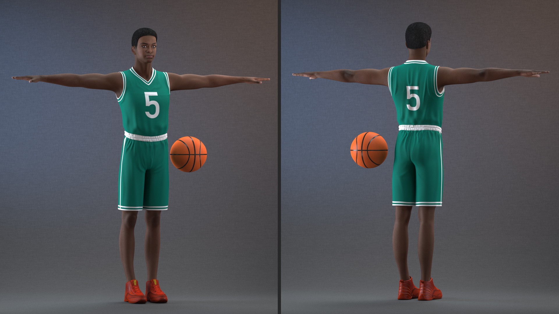 3D Dark Skin Teenager Basketball Player Rigged model