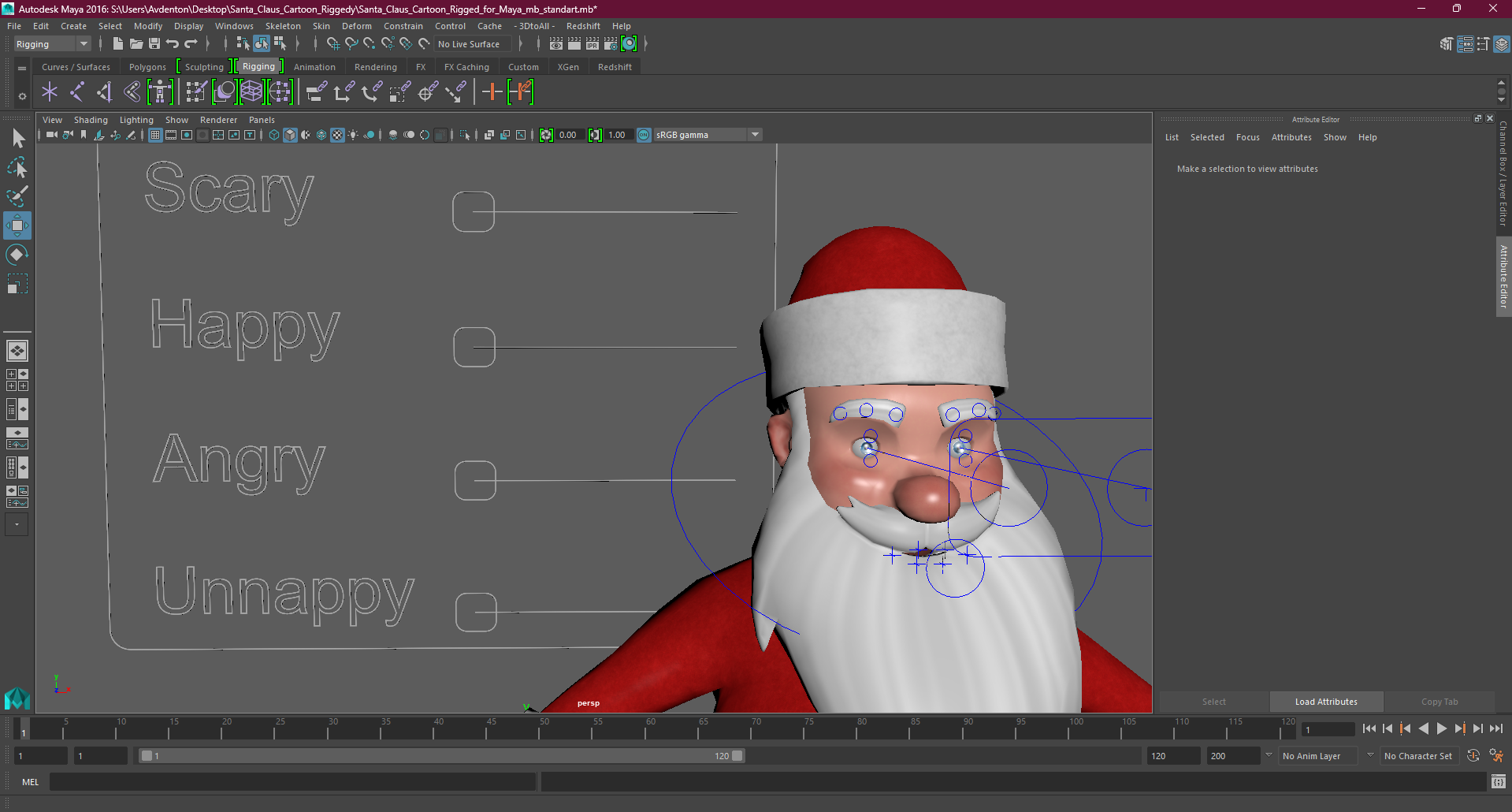 3D model Santa Claus Cartoon Rigged for Maya