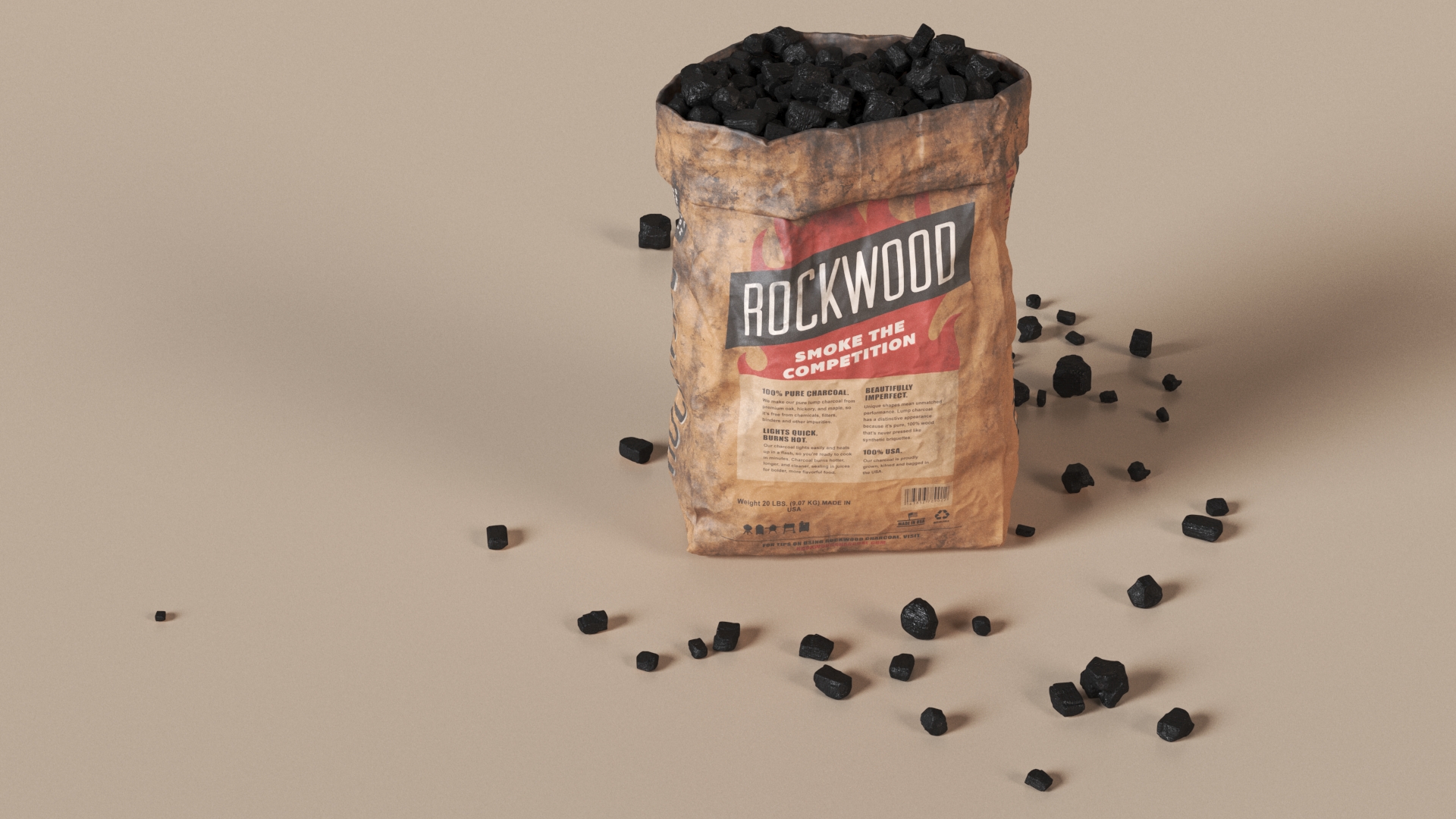 3D Charcoal Bag Rockwood Filled With Coal model