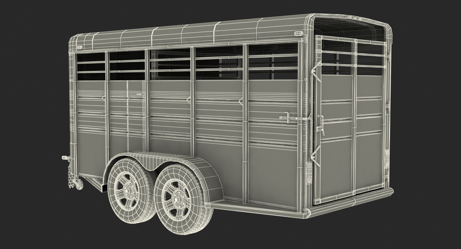 3D Three Horse Slant Blue Horse Trailer