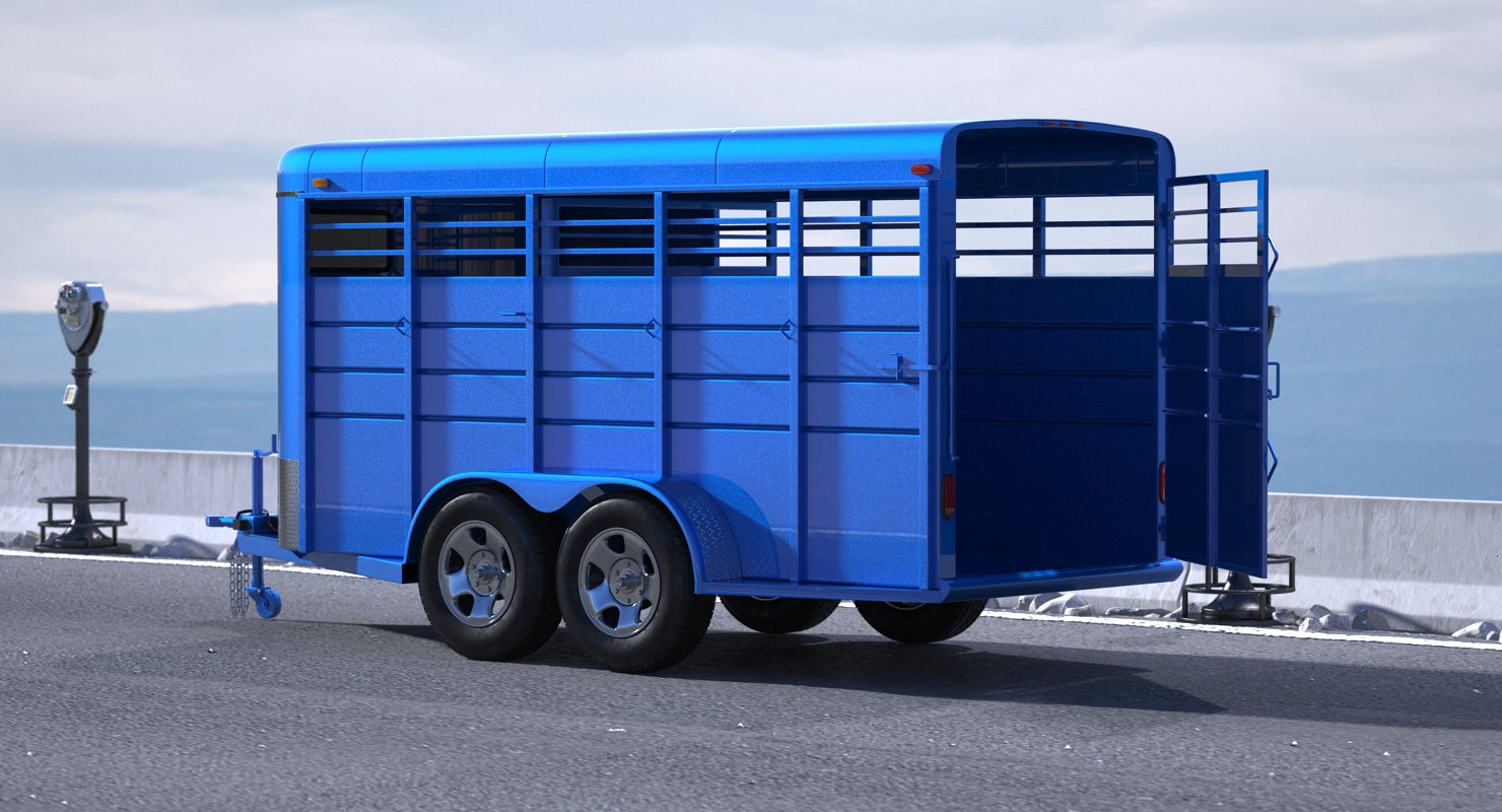 3D Three Horse Slant Blue Horse Trailer