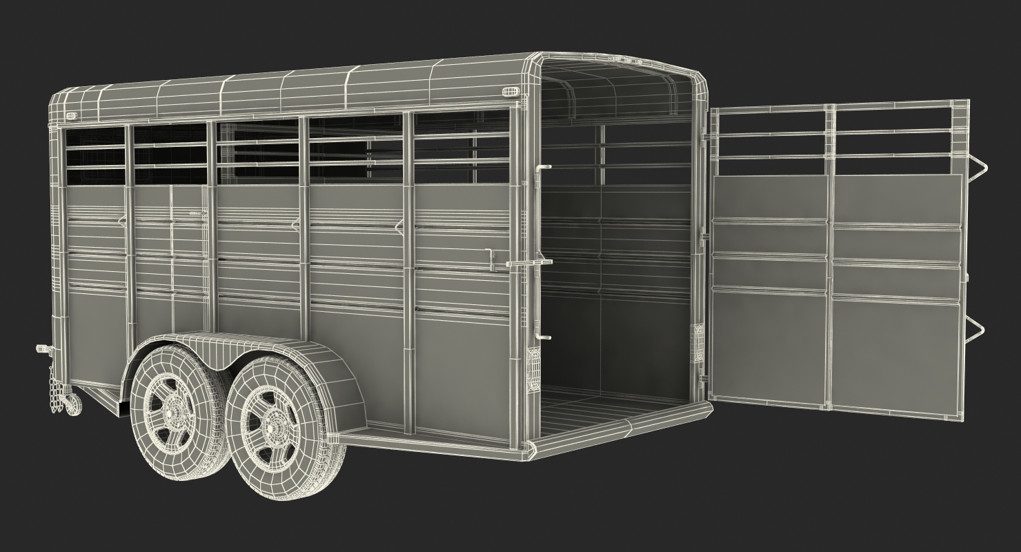 3D Three Horse Slant Blue Horse Trailer