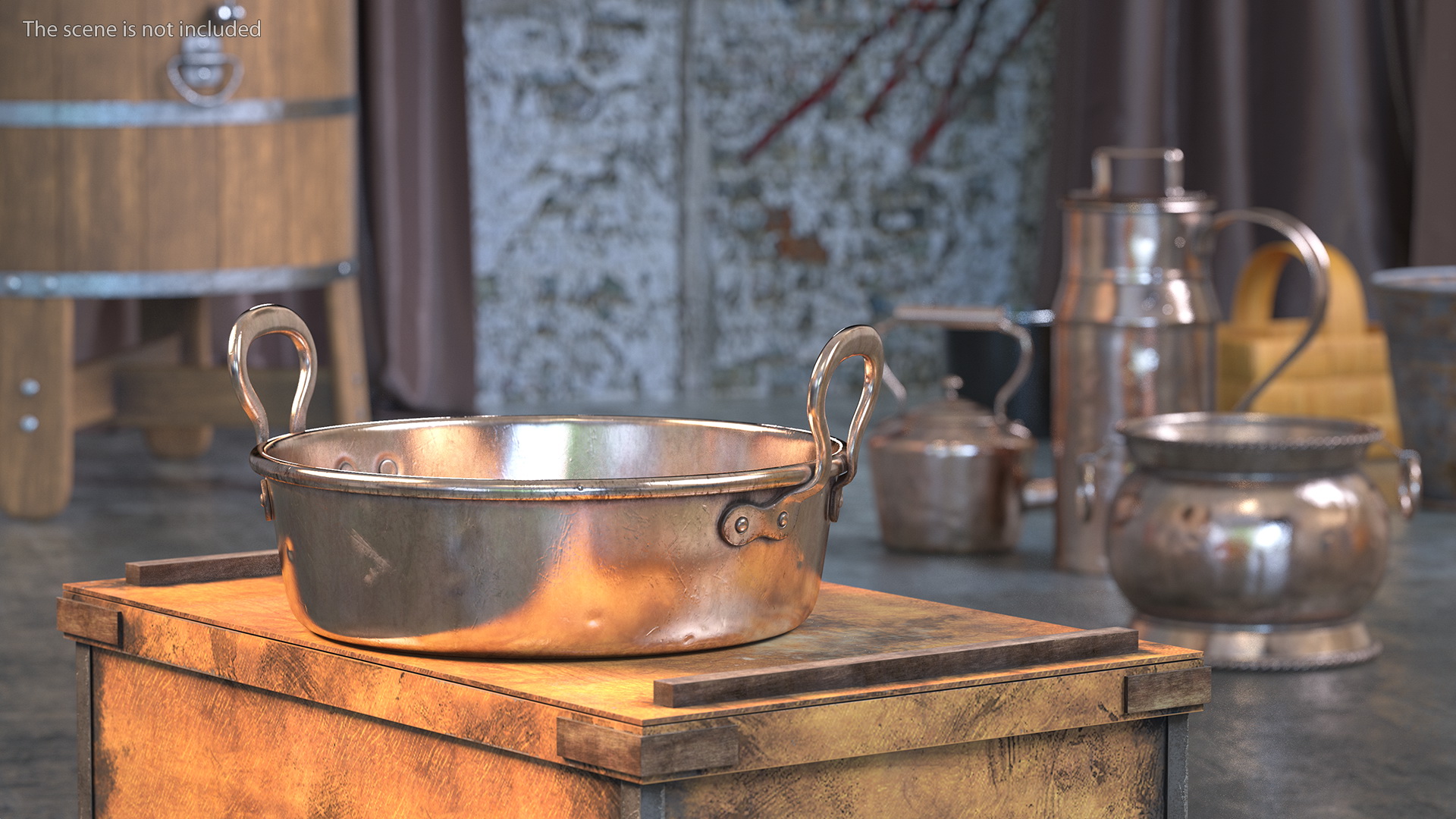 Antique Copper Preserving Pan 19th Century 3D