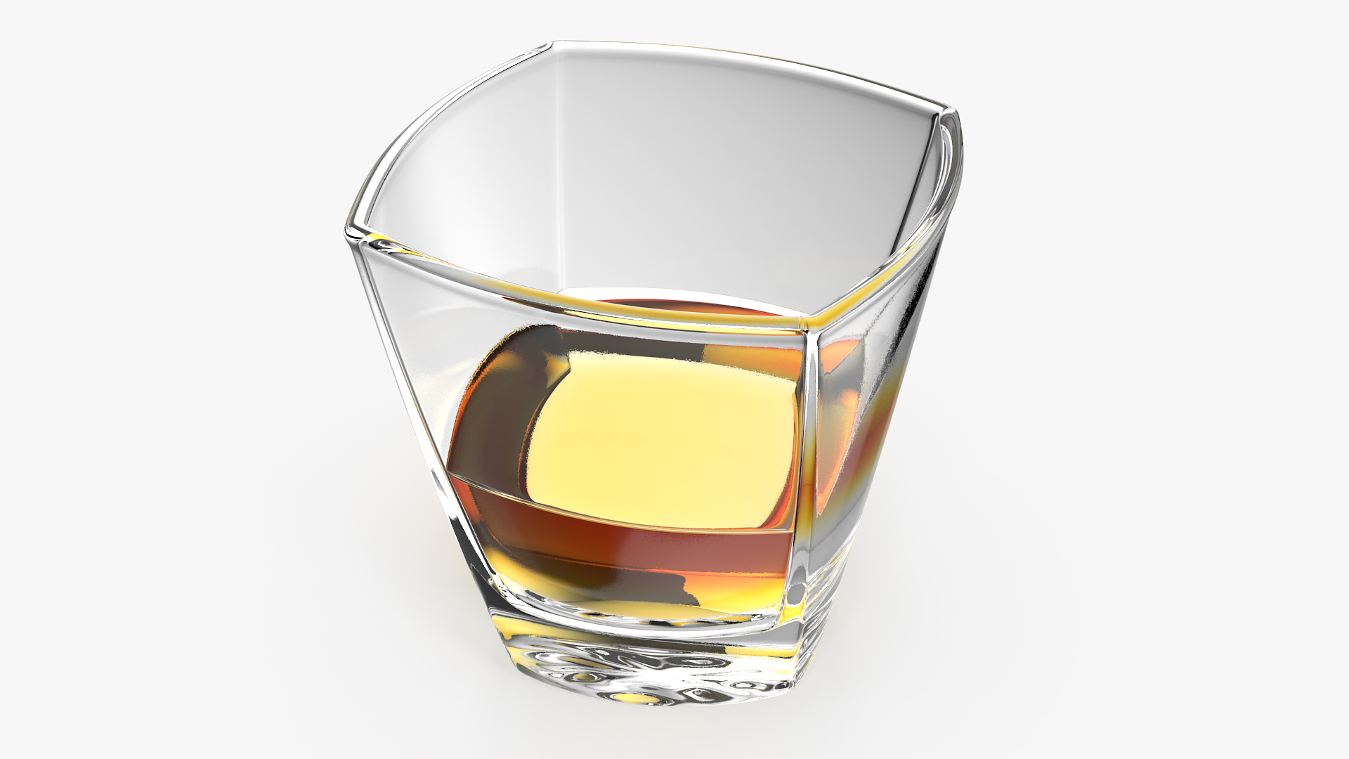 Square Twisted Rocks Glass With Whiskey 3D model