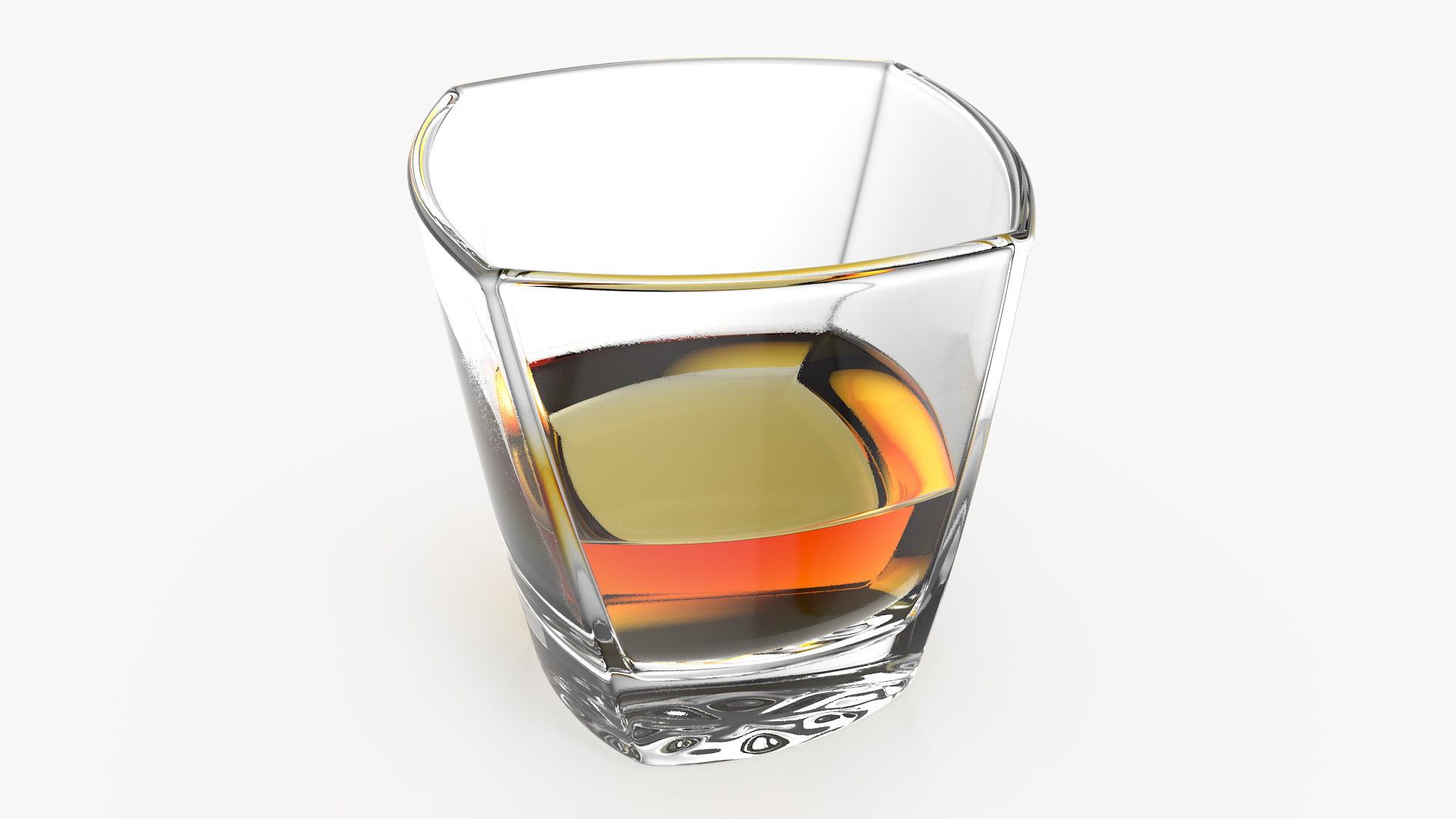 Square Twisted Rocks Glass With Whiskey 3D model