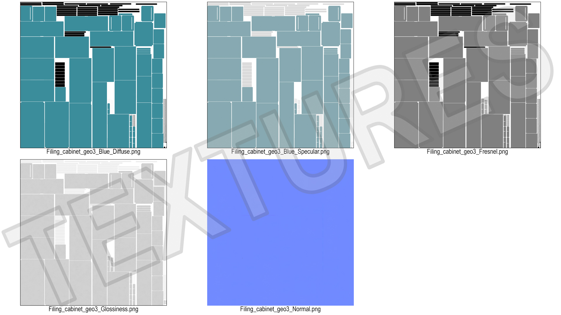 3D Filing Cabinet 4 Drawer Blue model