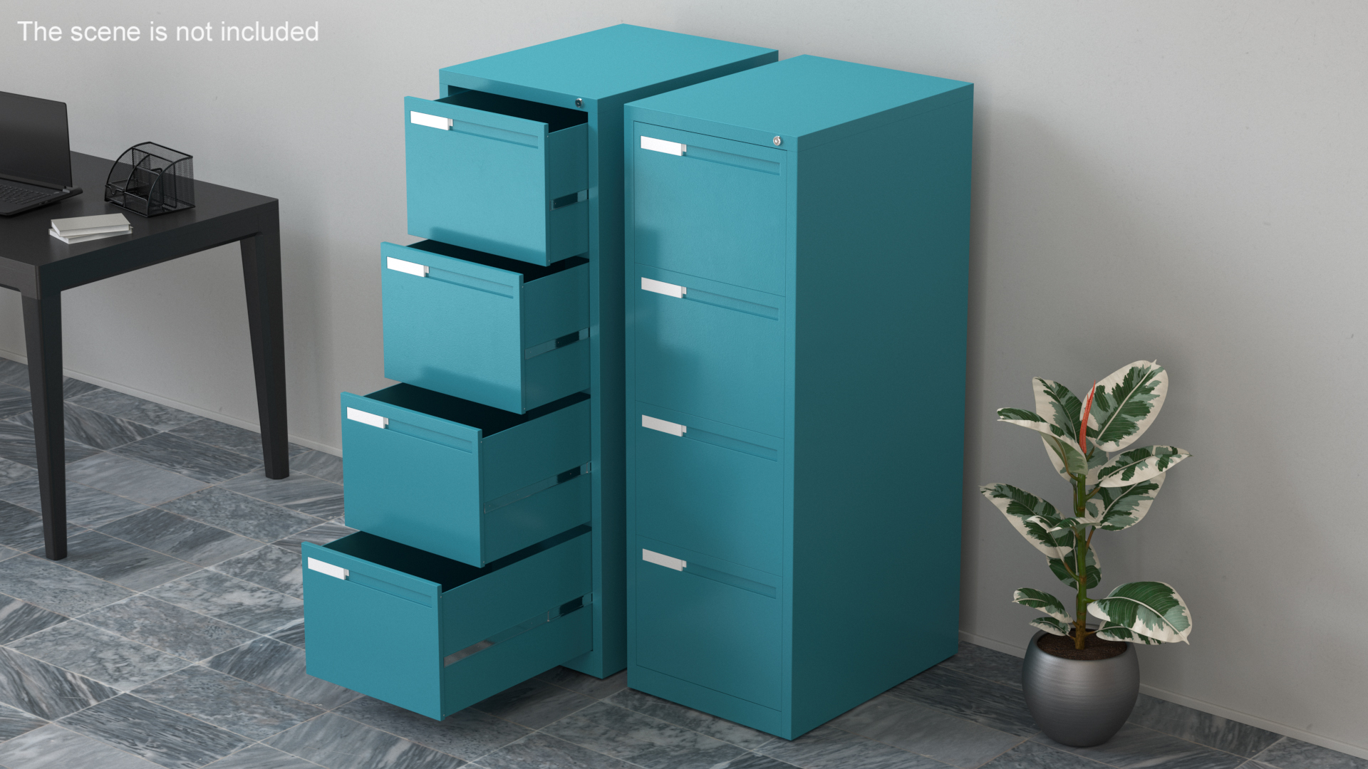 3D Filing Cabinet 4 Drawer Blue model