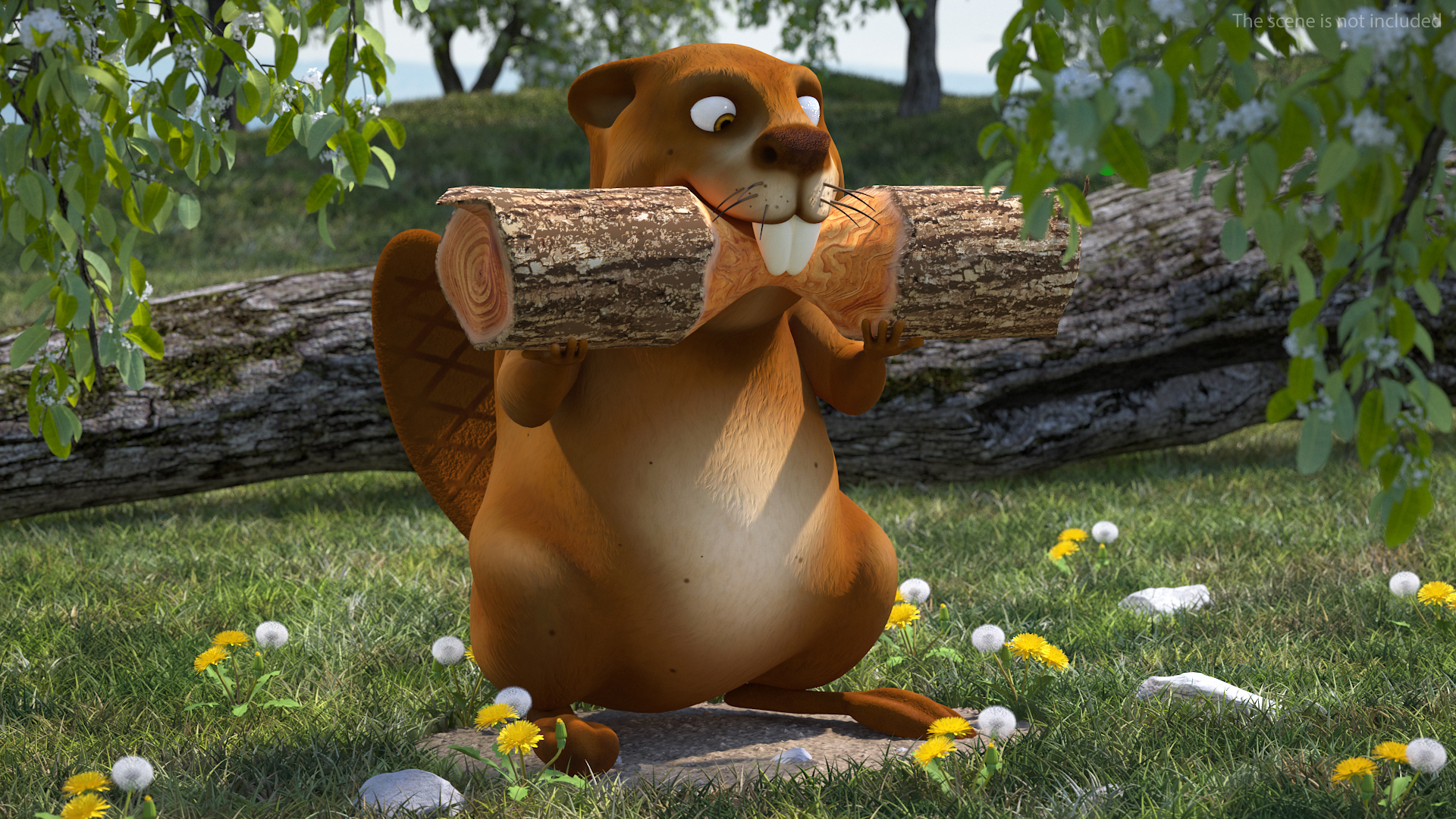 3D Cartoon Beaver with Log model