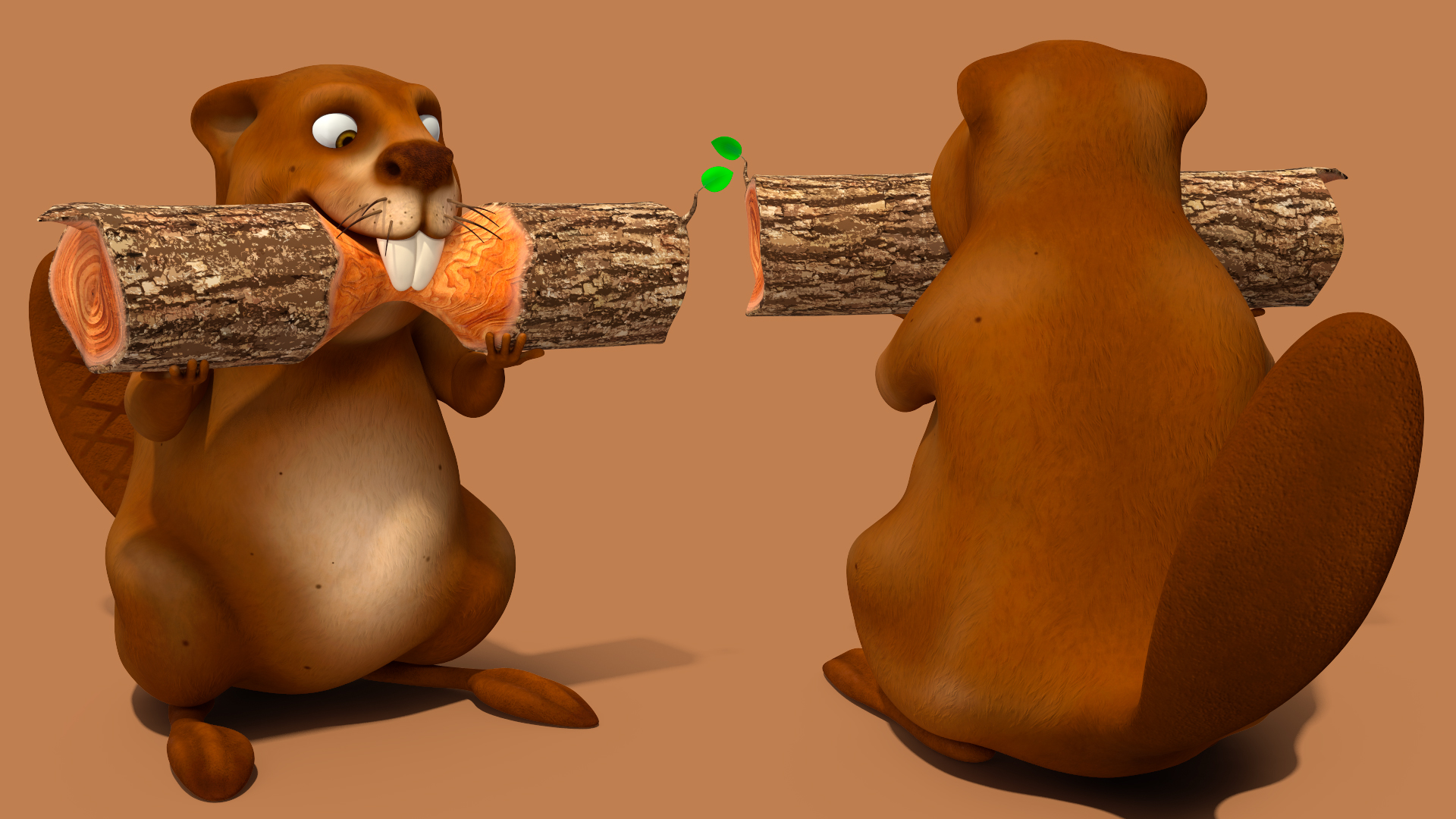 3D Cartoon Beaver with Log model