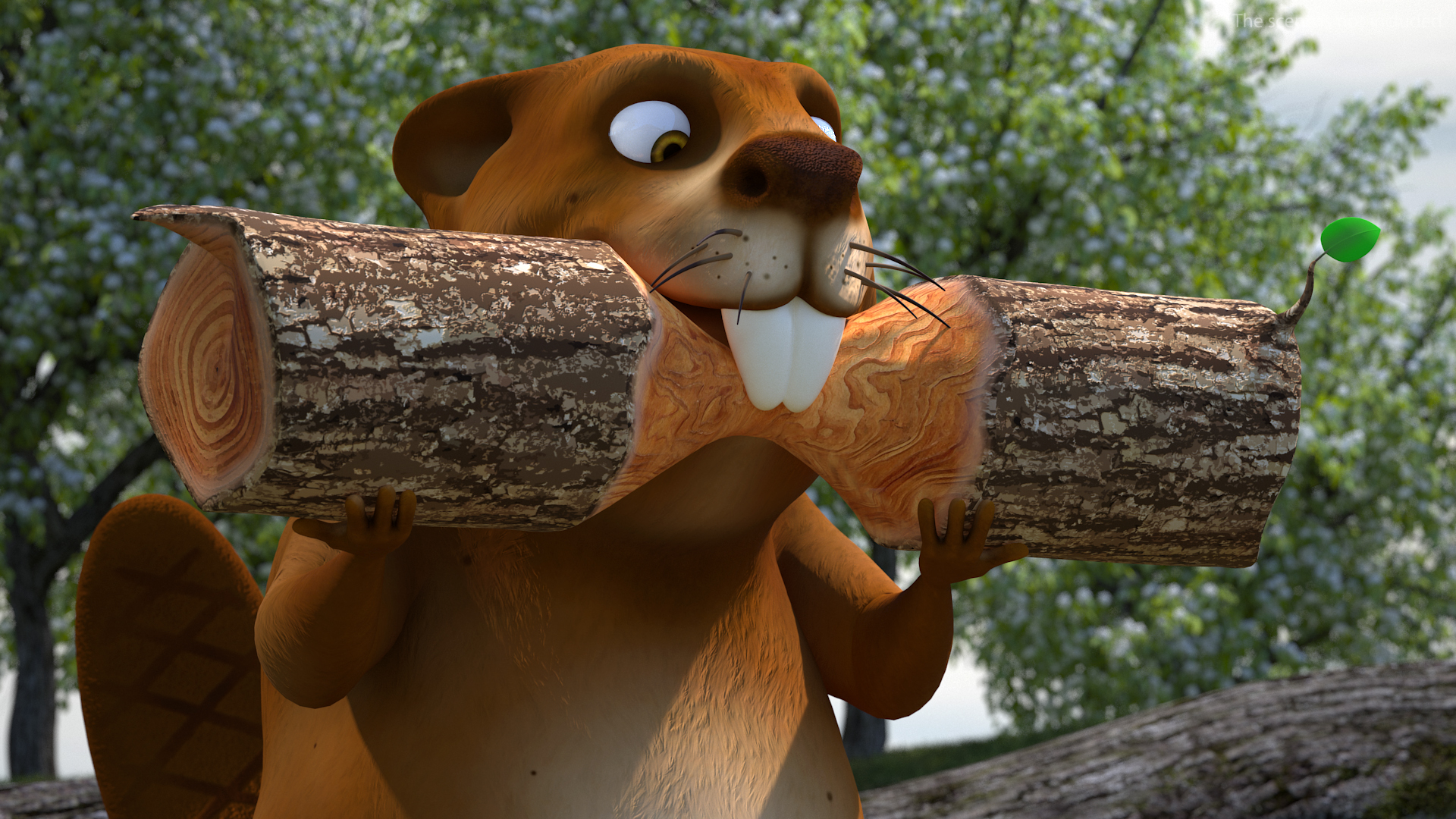 3D Cartoon Beaver with Log model