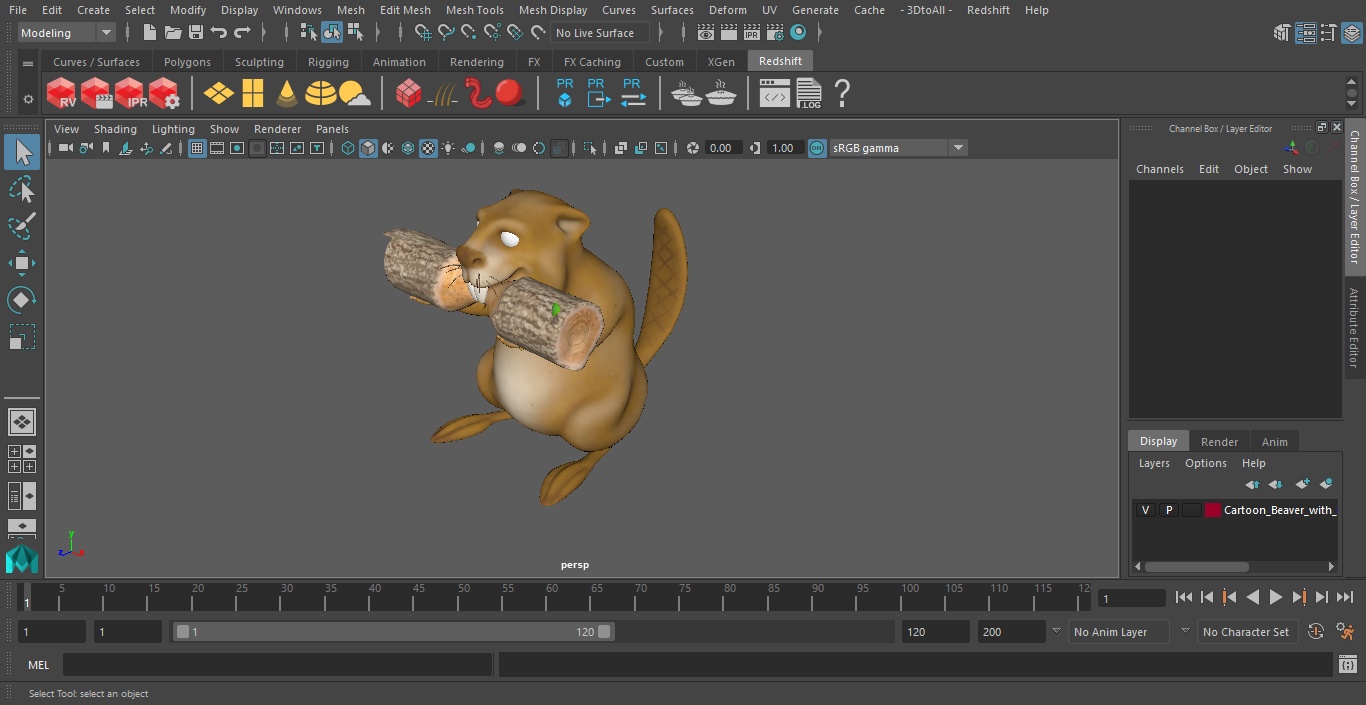 3D Cartoon Beaver with Log model