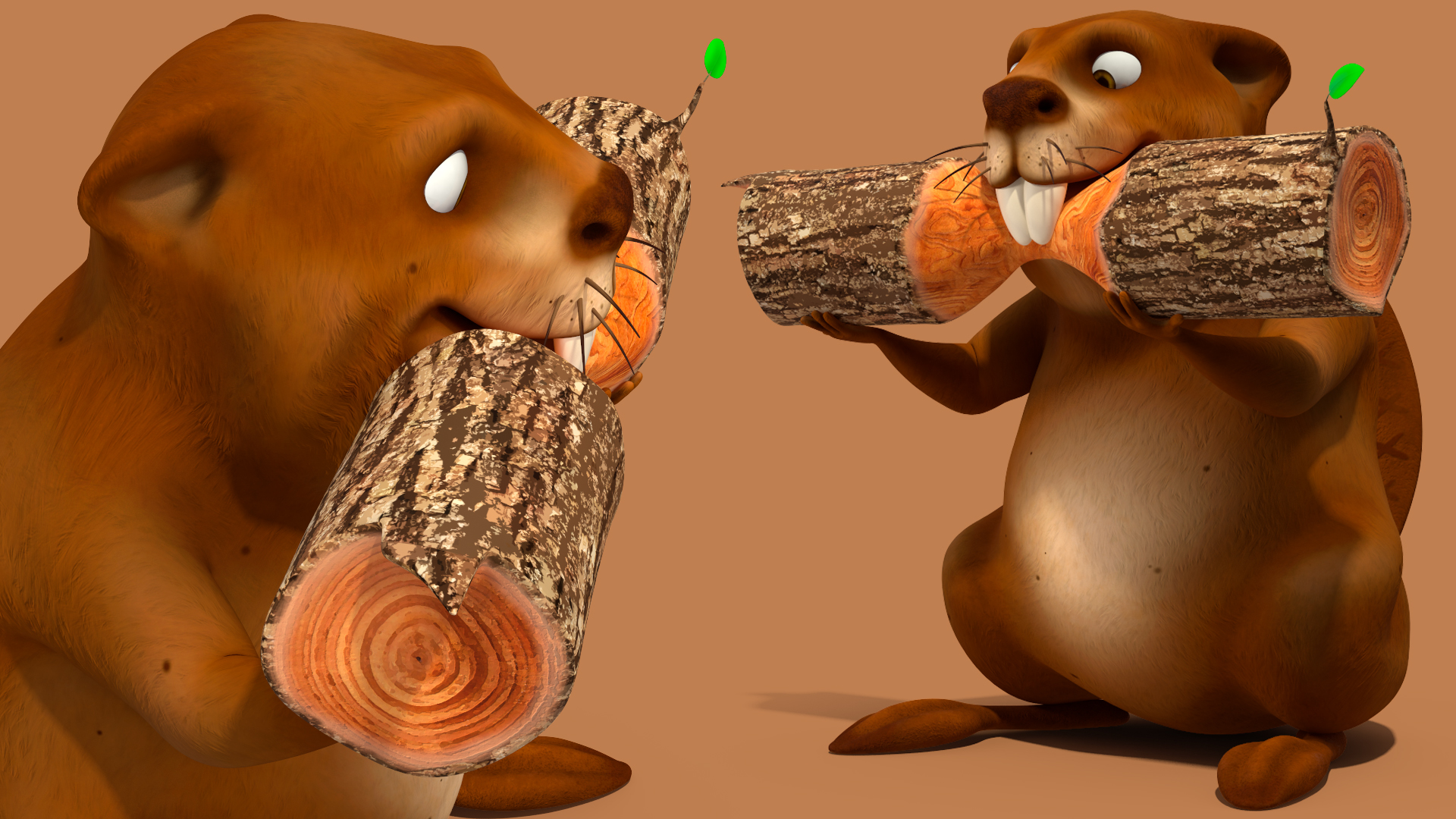 3D Cartoon Beaver with Log model