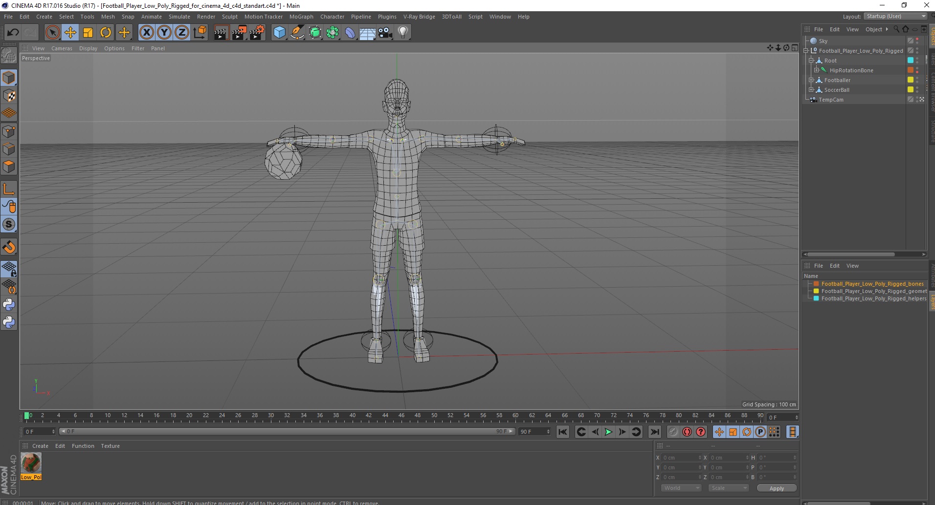 3D model Football Player Low Poly Rigged for Cinema 4D