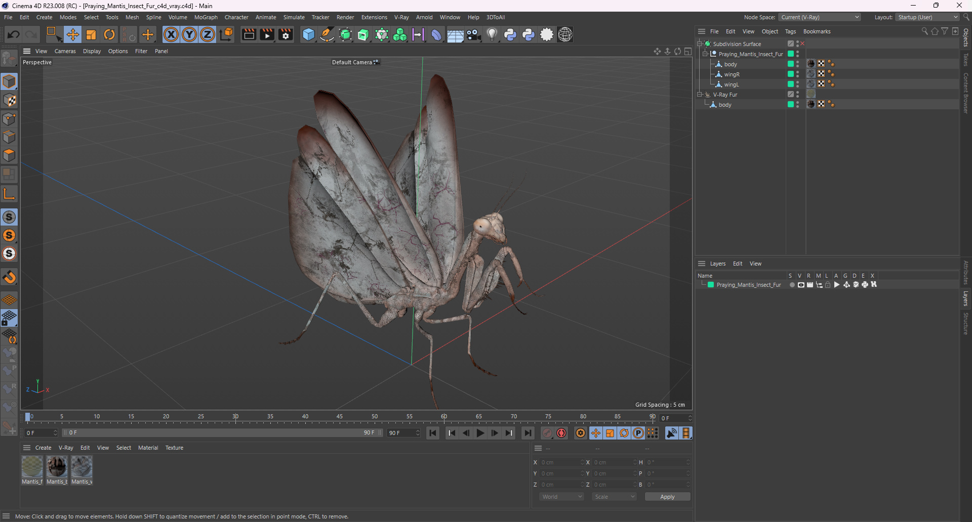 3D Praying Mantis Insect Fur for Vray Fur model