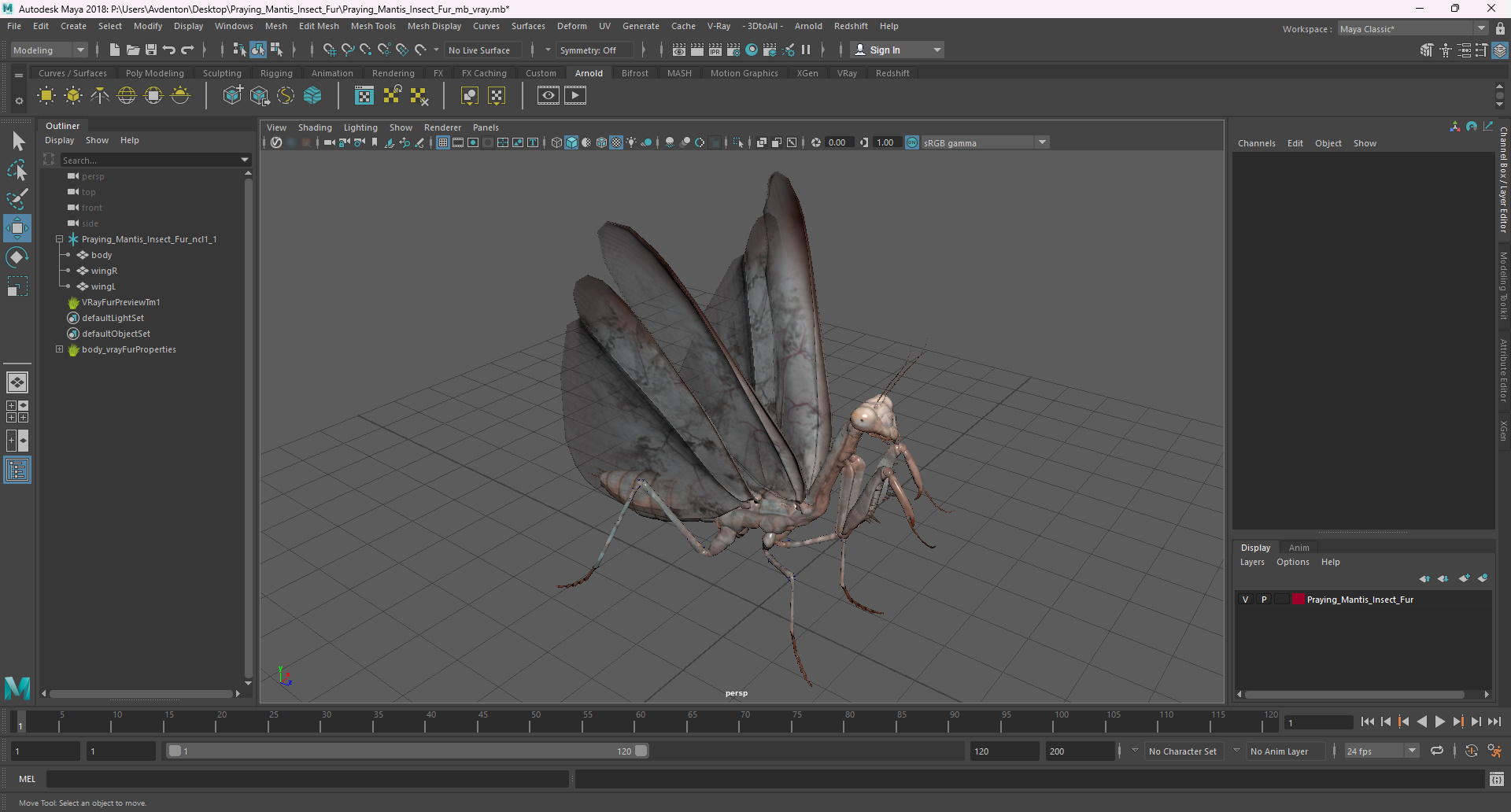 3D Praying Mantis Insect Fur for Vray Fur model