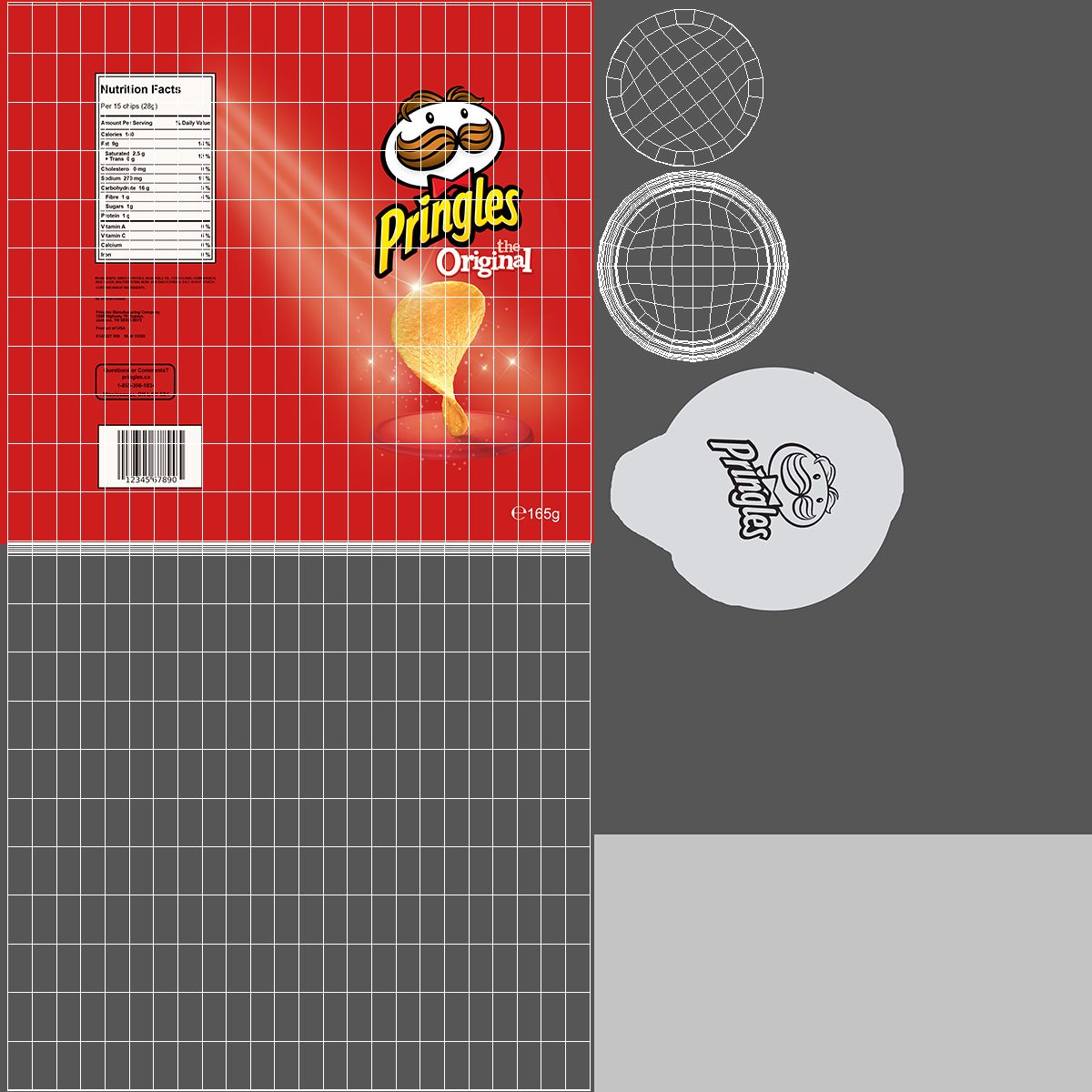 3D model Opened Tube of Pringles Original Potato Chips