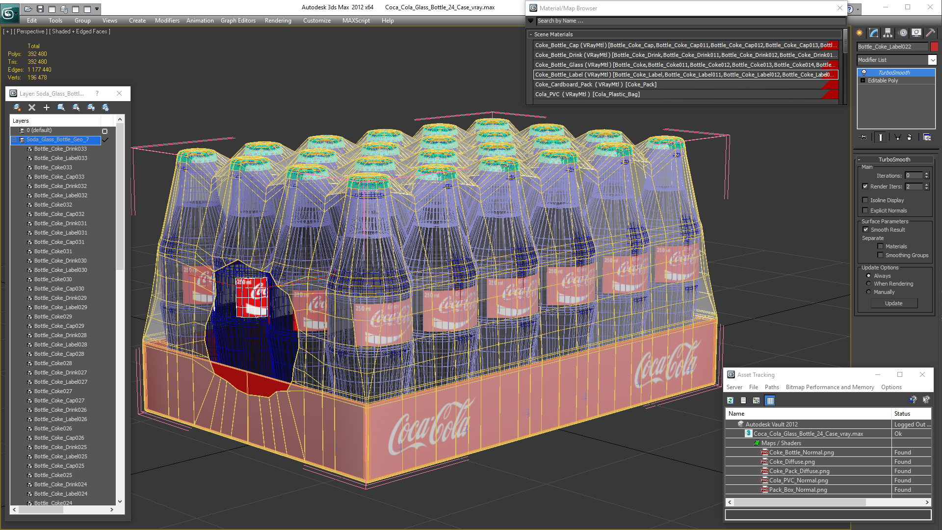 3D model Coca Cola Glass Bottle 24 Case