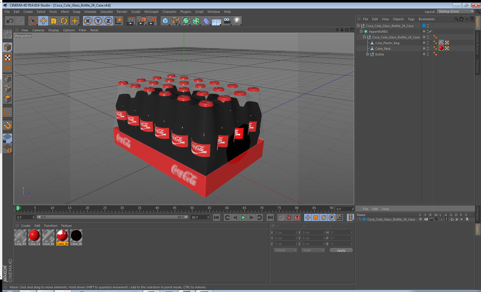 3D model Coca Cola Glass Bottle 24 Case