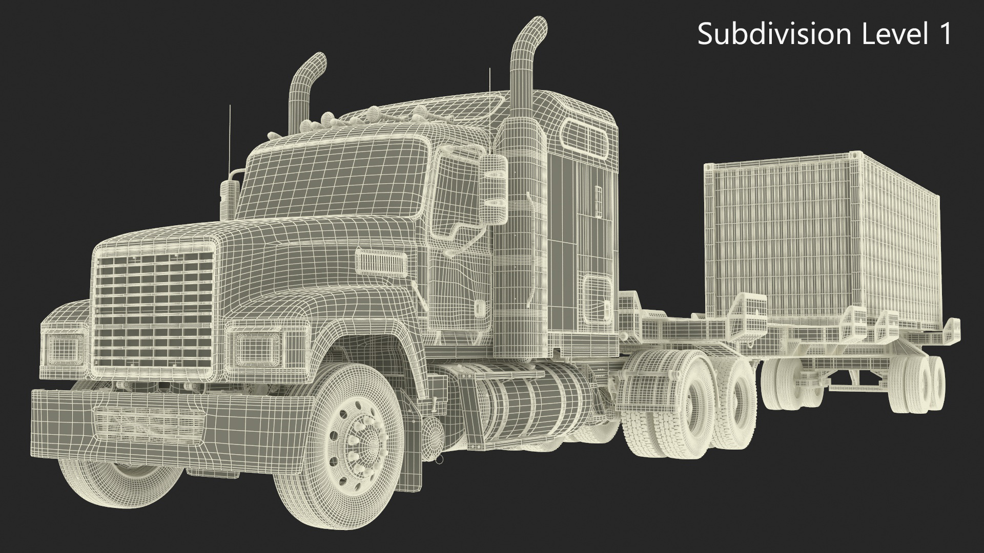 3D model Freight Truck with Trailer and Container