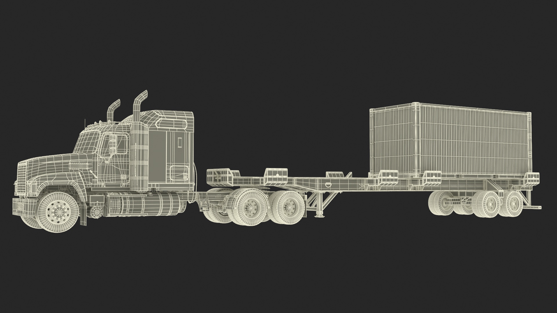 3D model Freight Truck with Trailer and Container