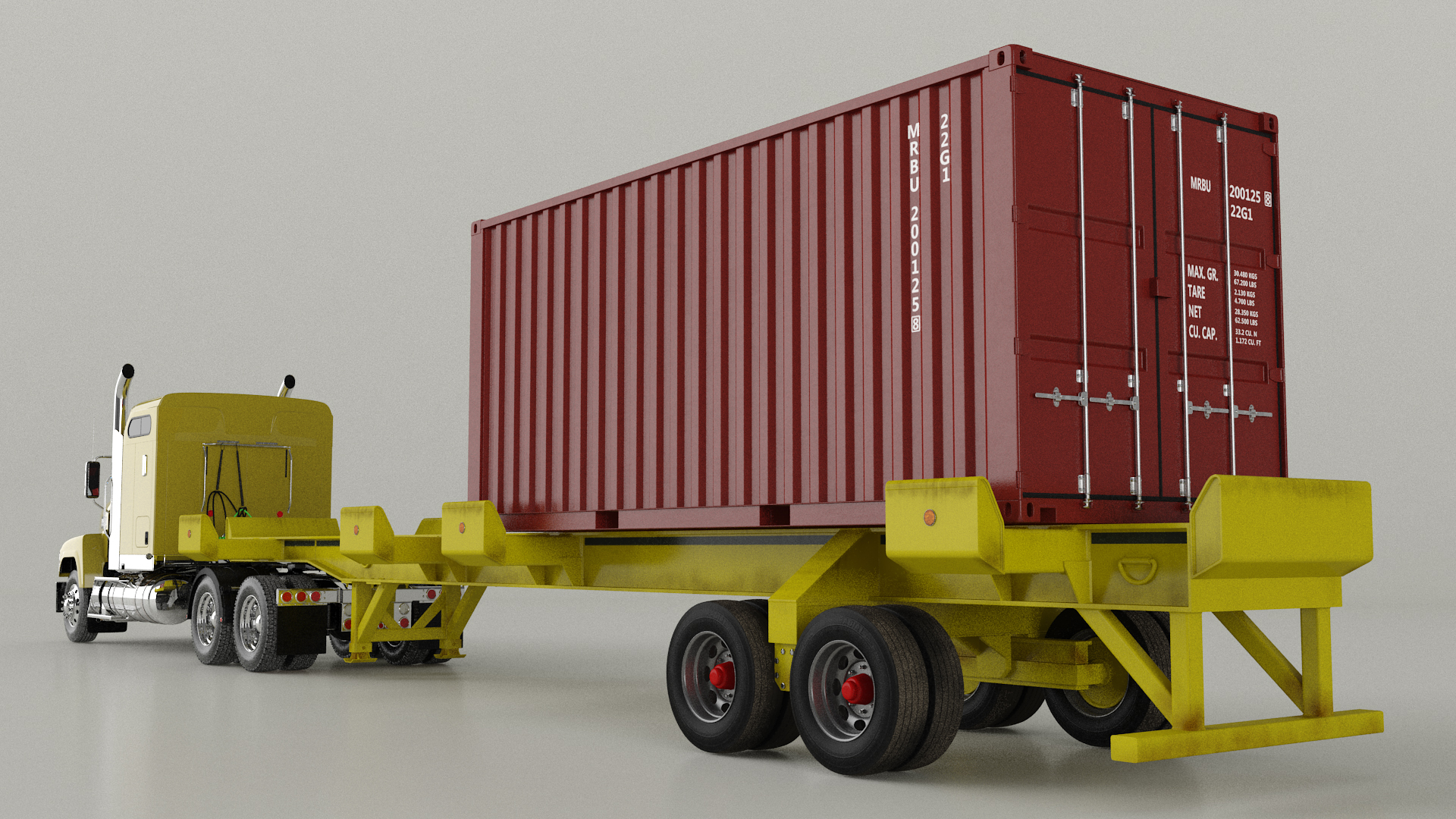 3D model Freight Truck with Trailer and Container