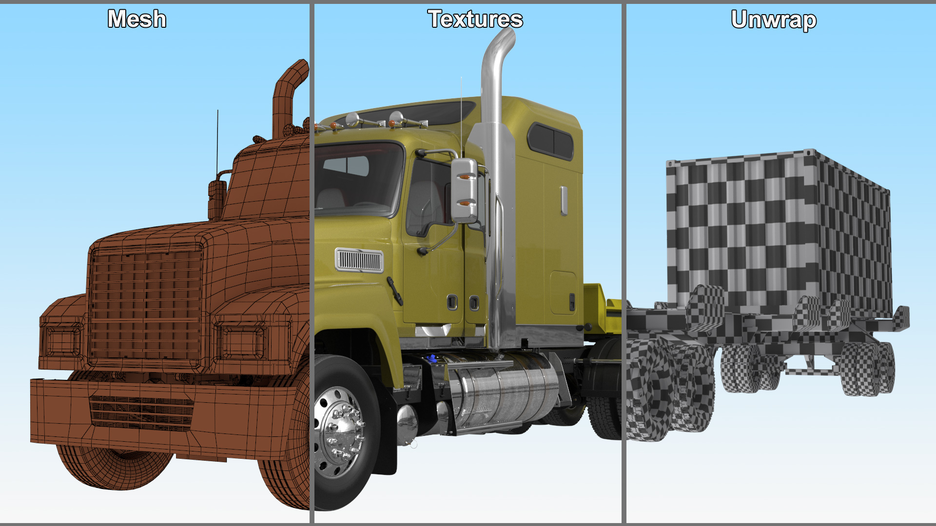 3D model Freight Truck with Trailer and Container