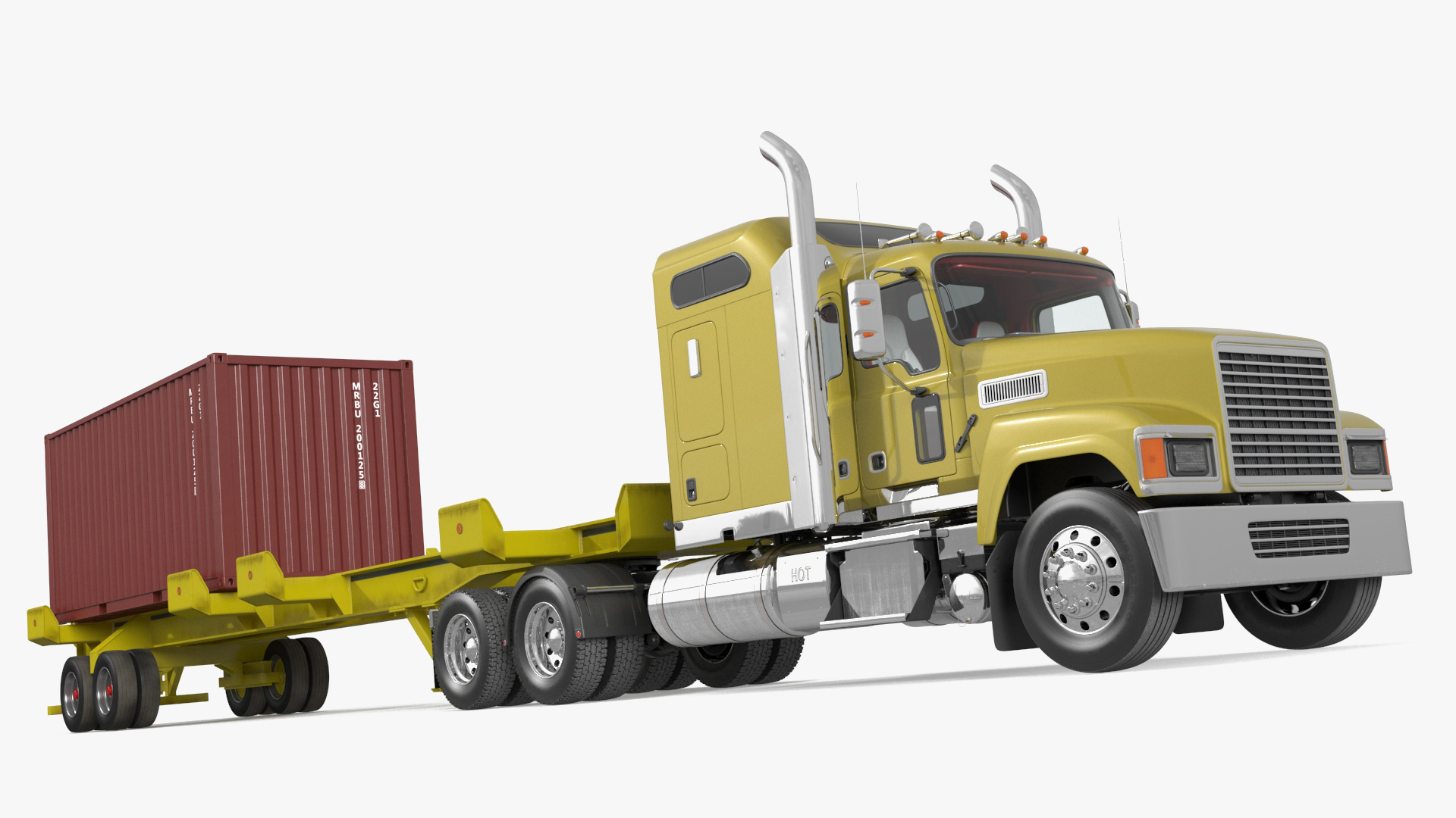 3D model Freight Truck with Trailer and Container