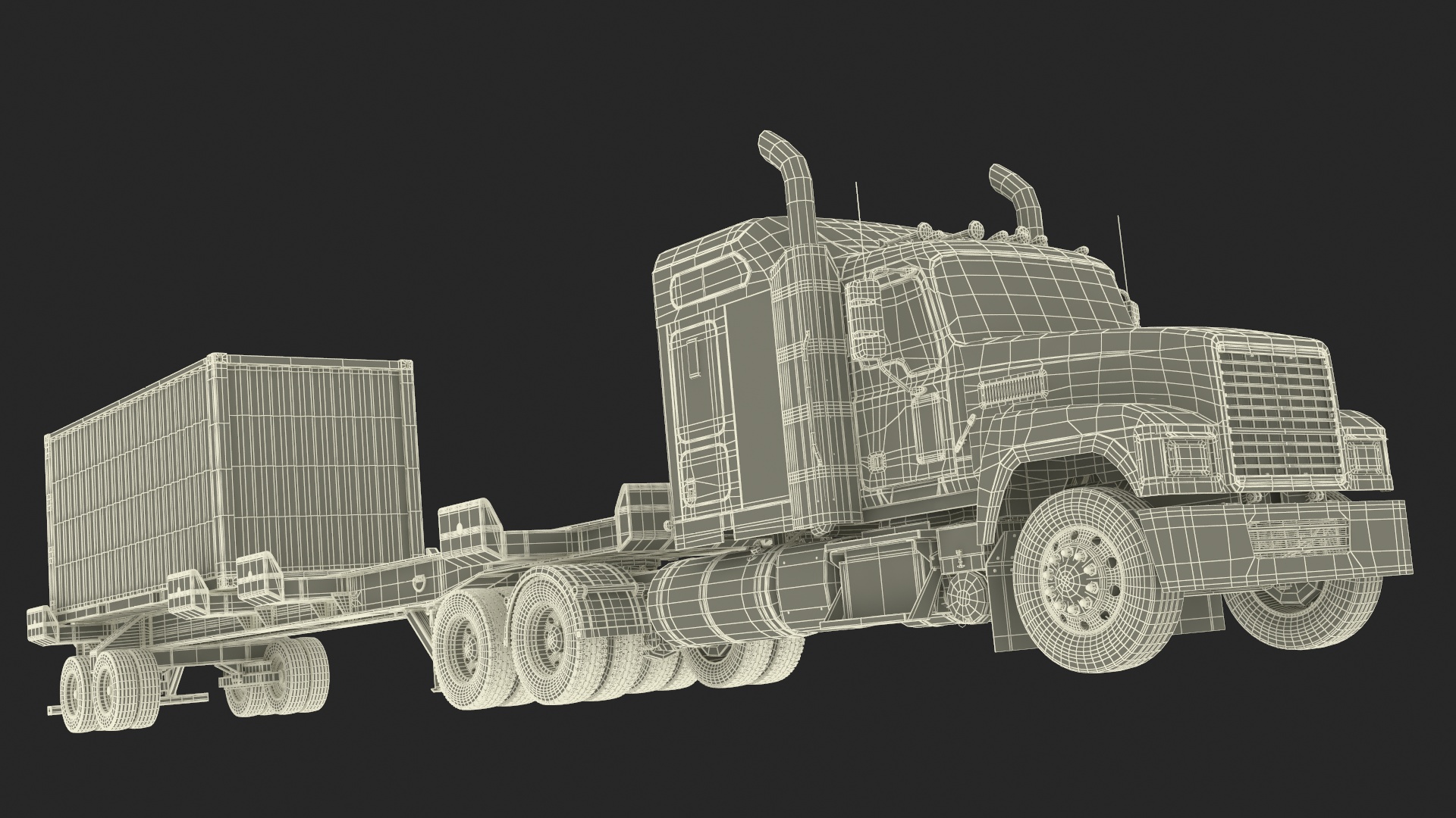 3D model Freight Truck with Trailer and Container