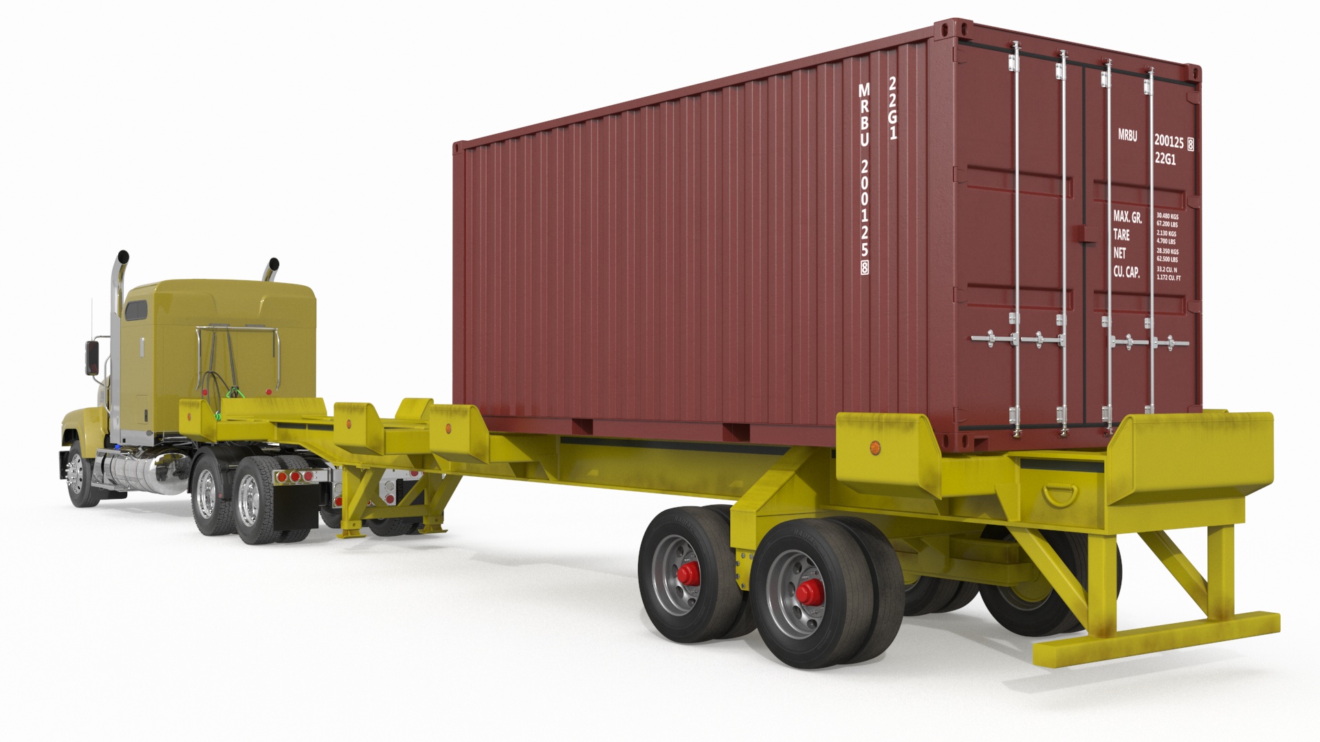 3D model Freight Truck with Trailer and Container