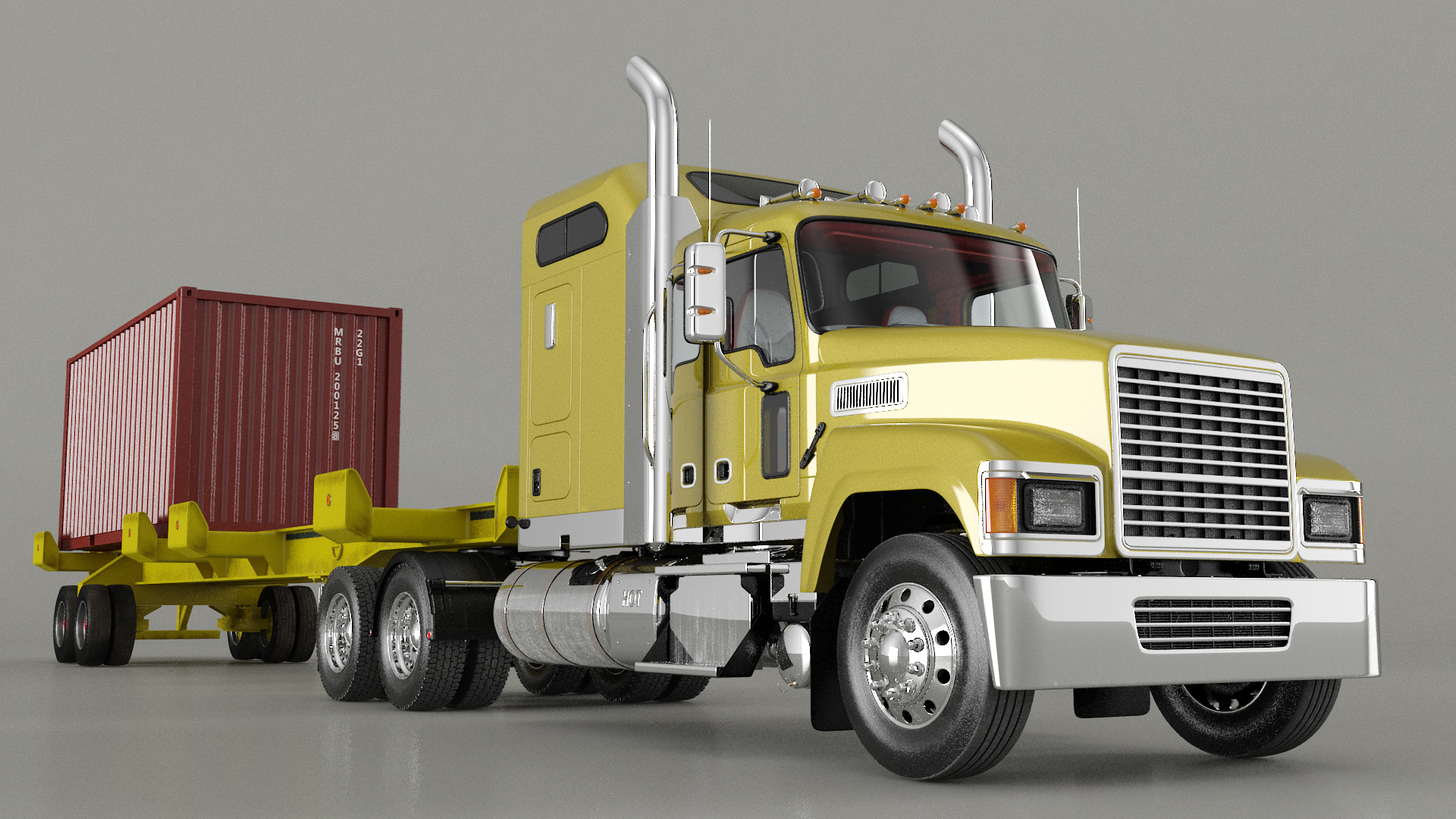 3D model Freight Truck with Trailer and Container