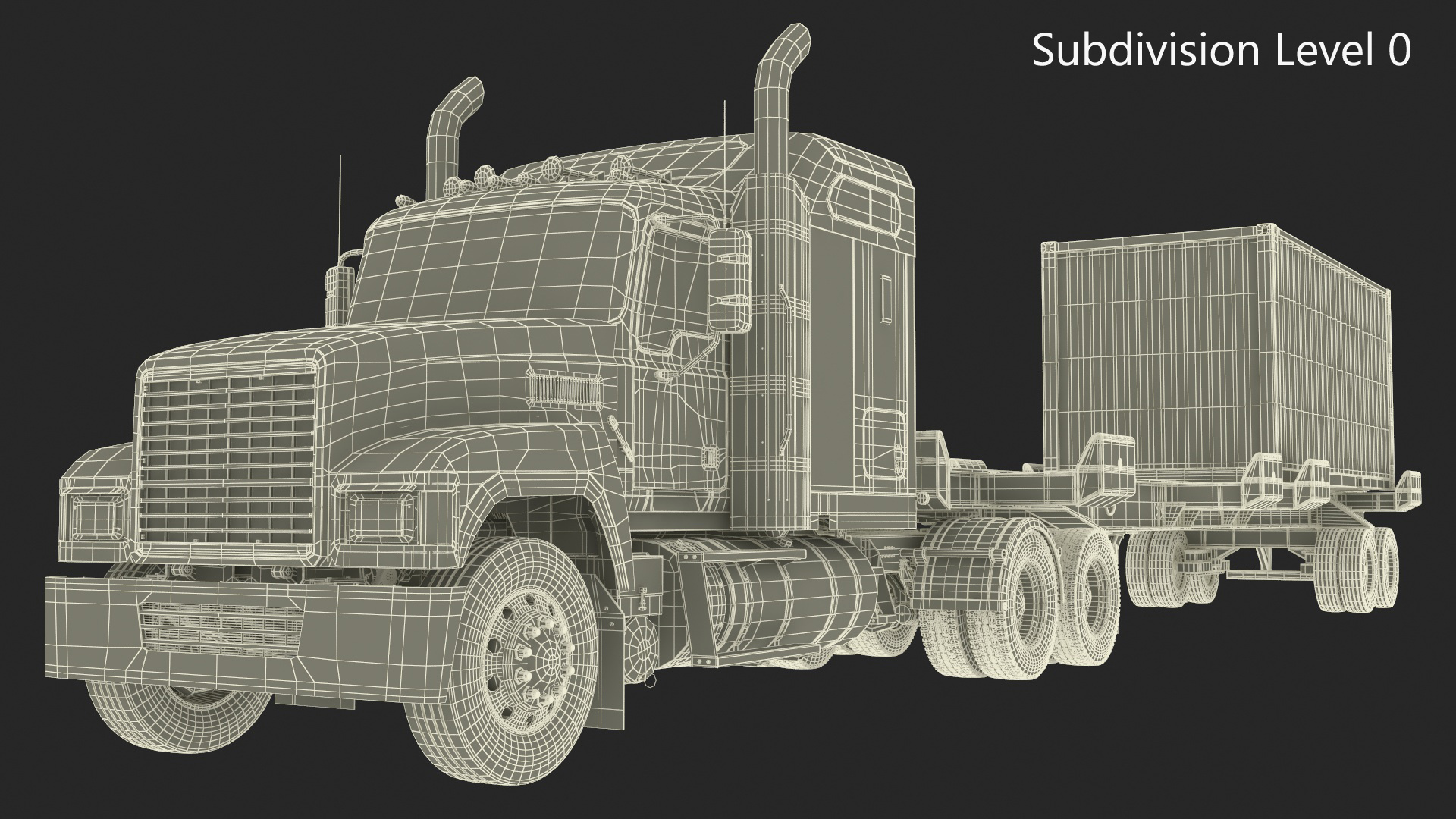 3D model Freight Truck with Trailer and Container