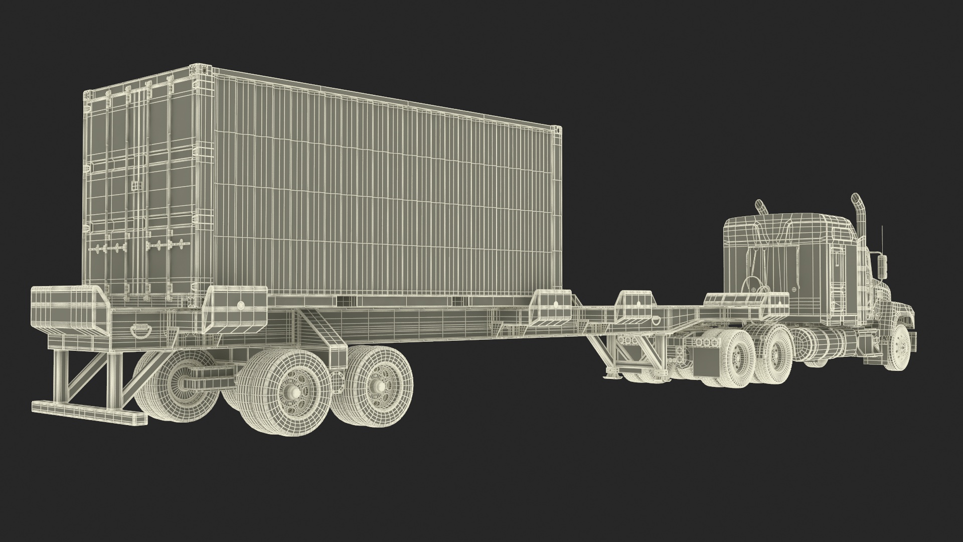 3D model Freight Truck with Trailer and Container