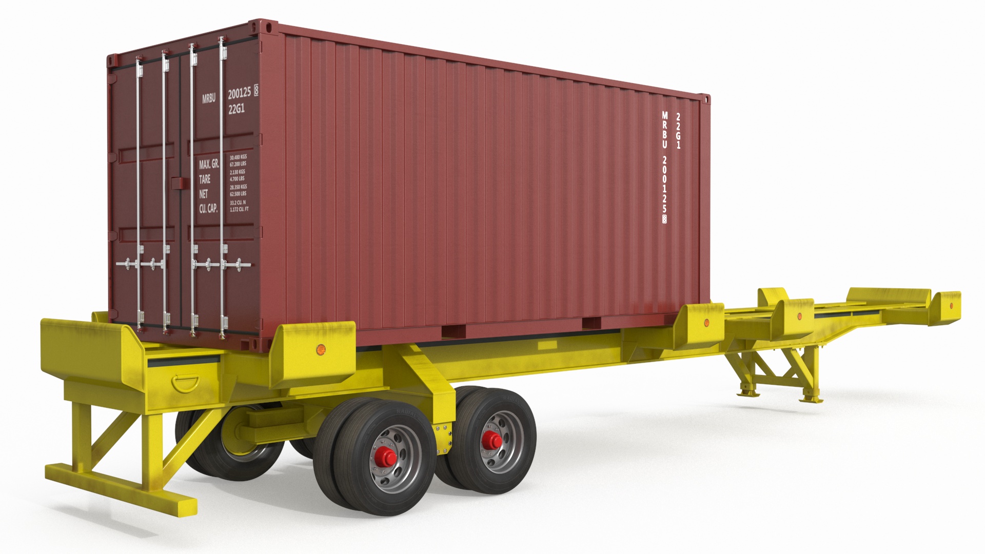 3D model Freight Truck with Trailer and Container