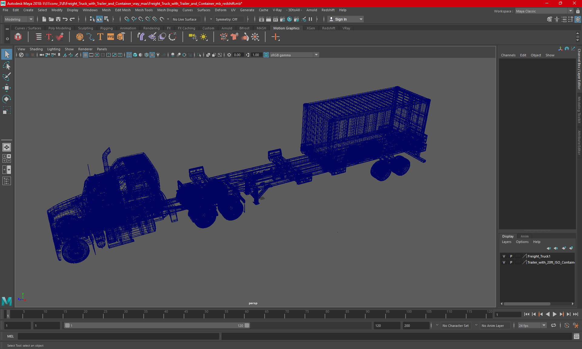 3D model Freight Truck with Trailer and Container