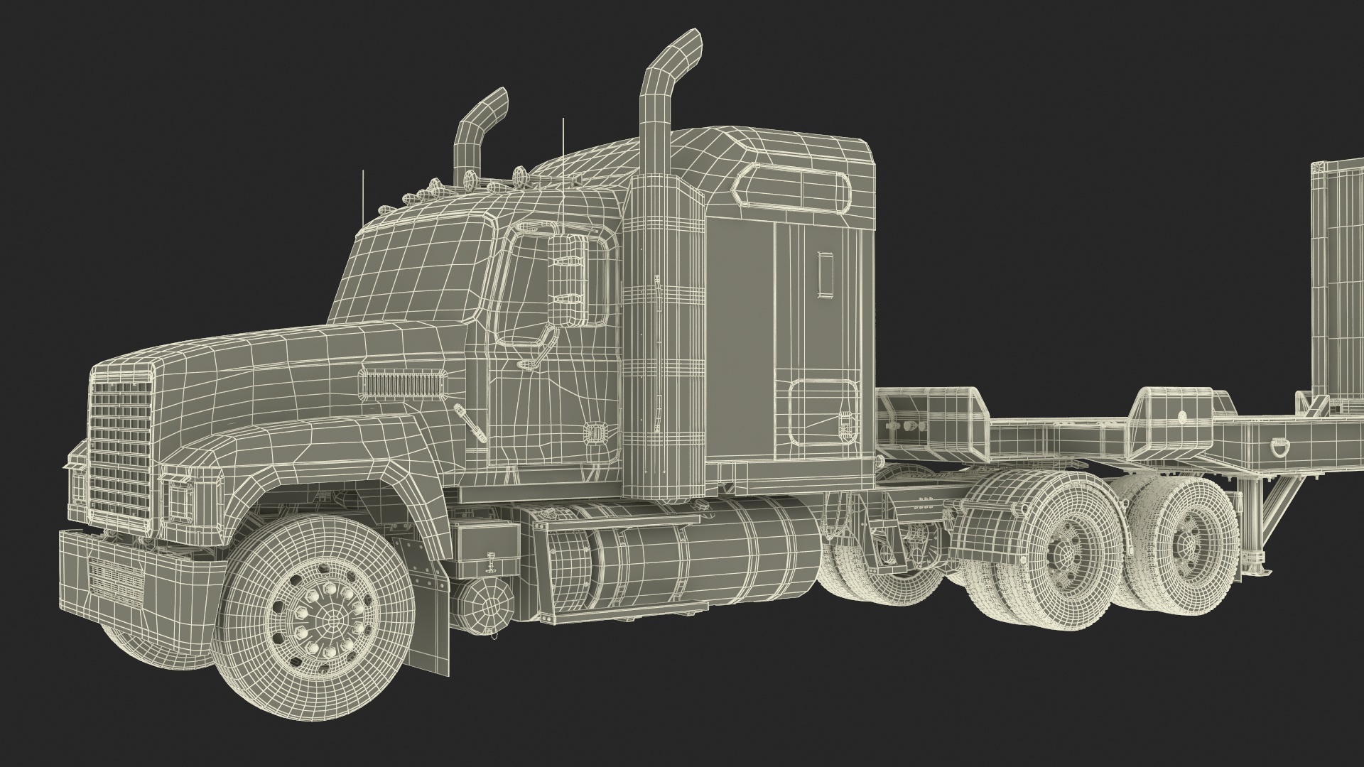 3D model Freight Truck with Trailer and Container