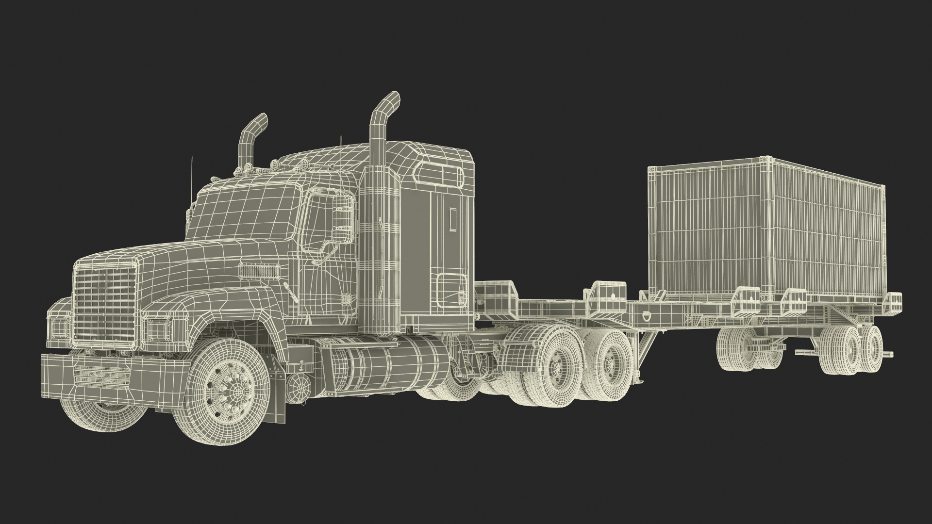 3D model Freight Truck with Trailer and Container