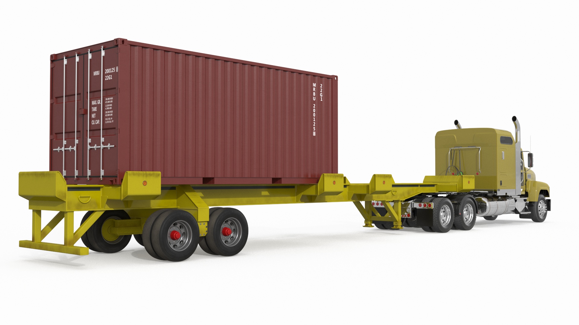 3D model Freight Truck with Trailer and Container