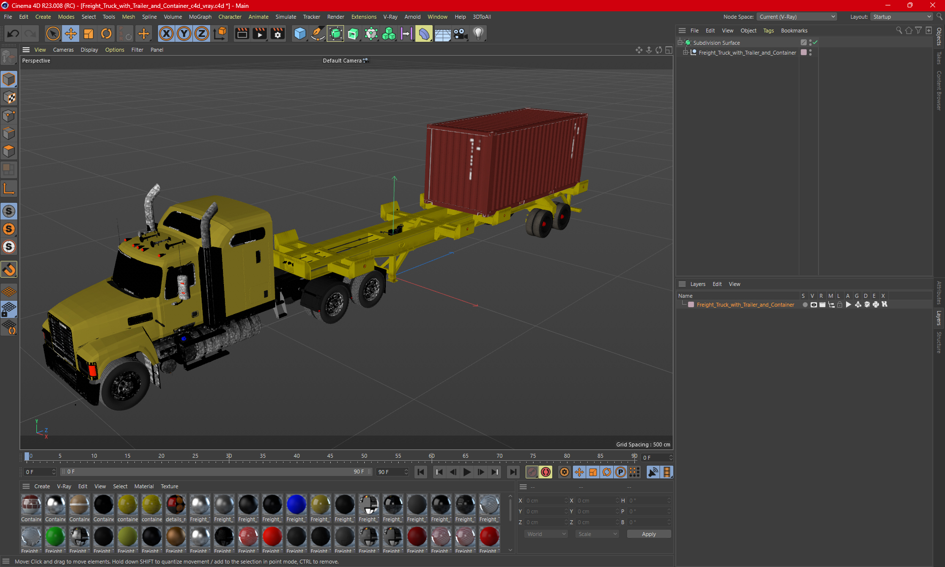 3D model Freight Truck with Trailer and Container