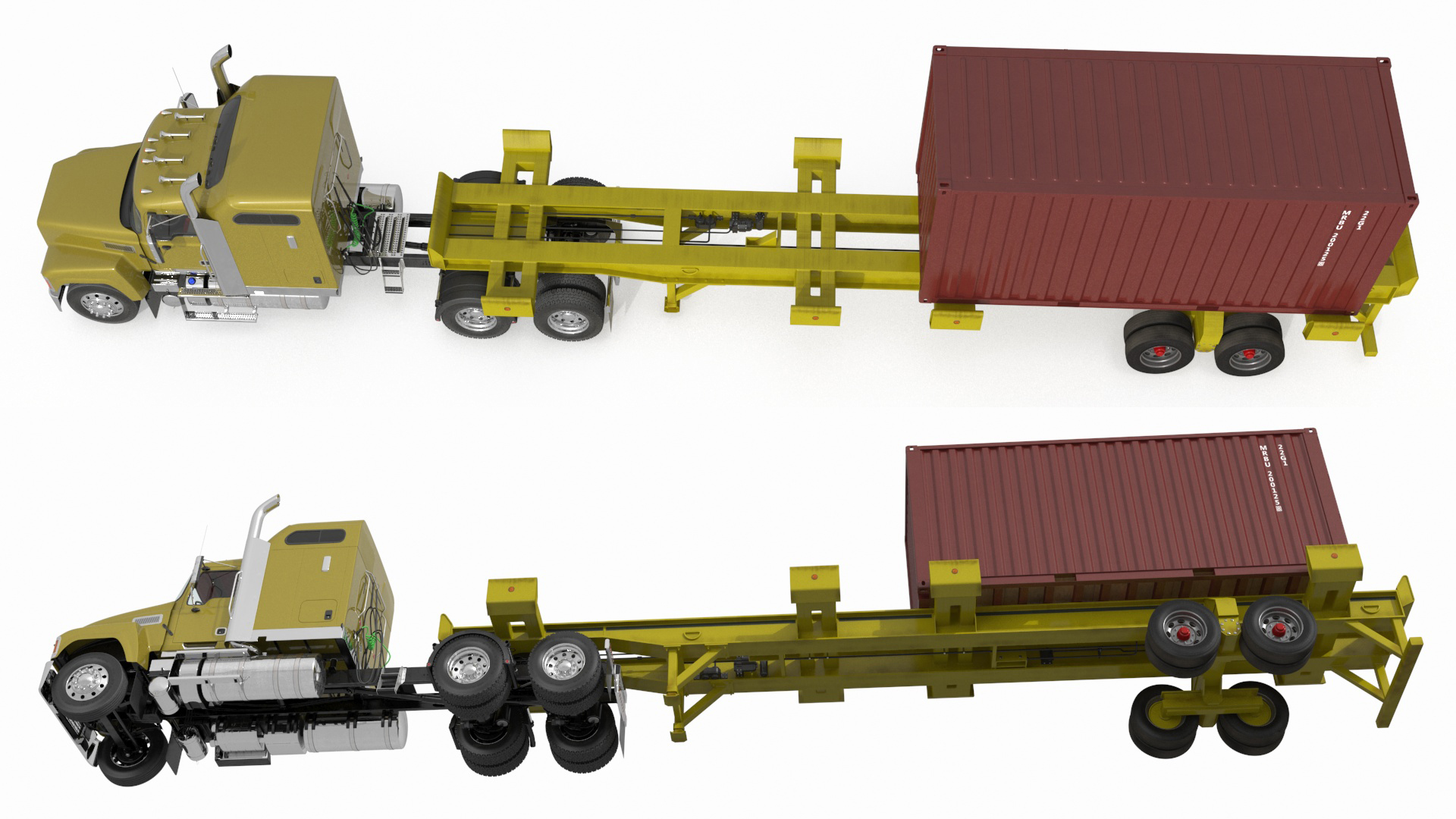 3D model Freight Truck with Trailer and Container