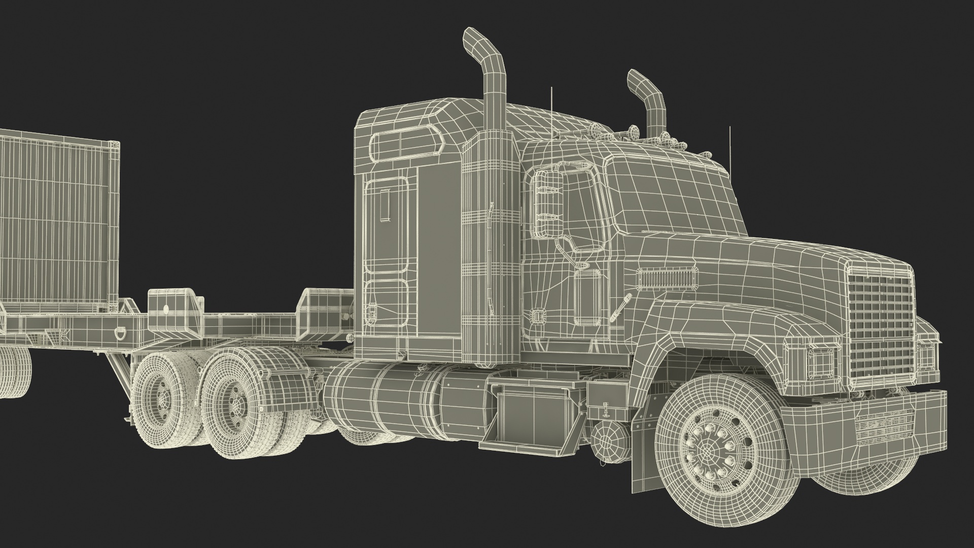 3D model Freight Truck with Trailer and Container