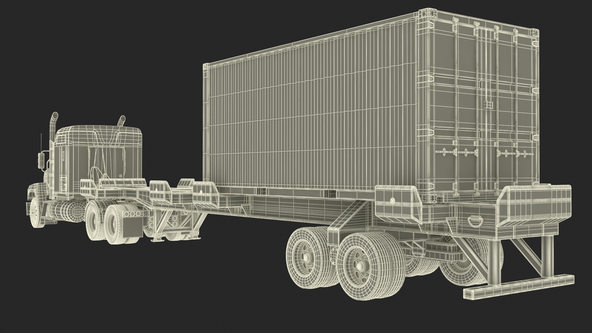 3D model Freight Truck with Trailer and Container