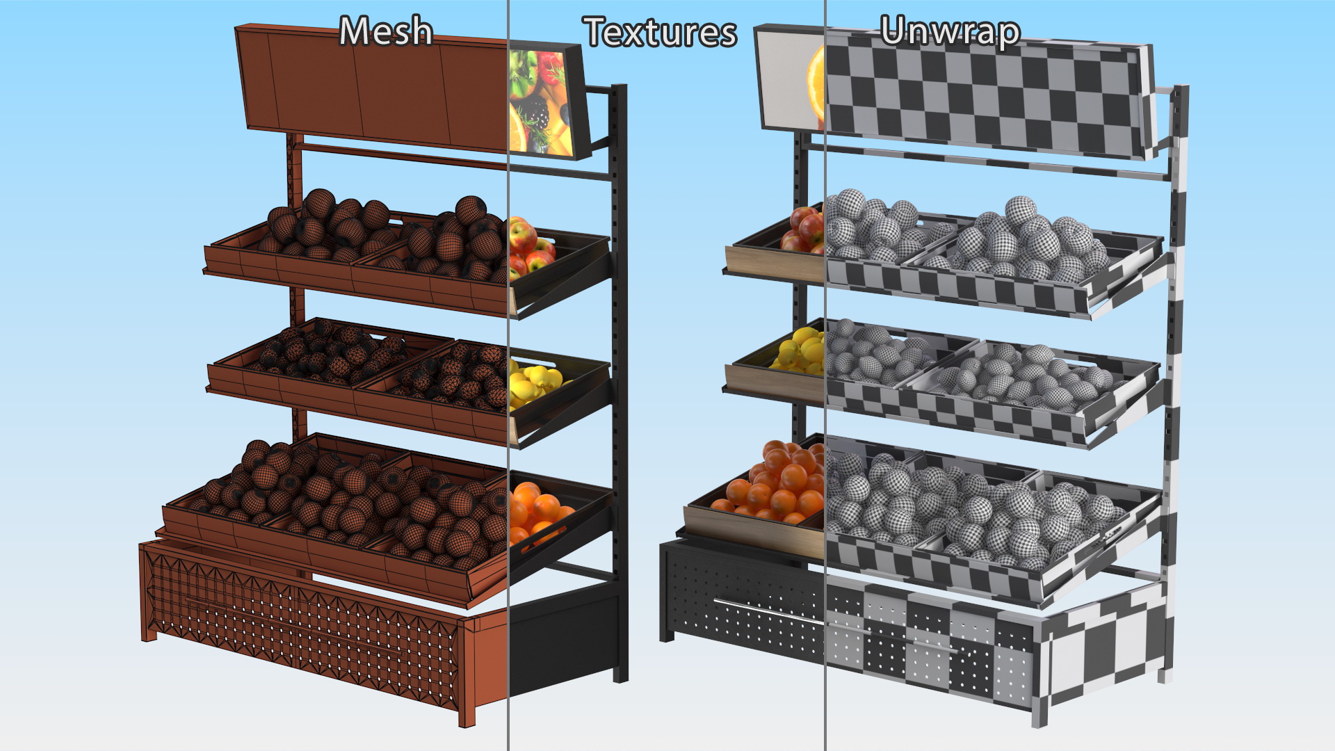 3D Supermarket Fruit Display Stand