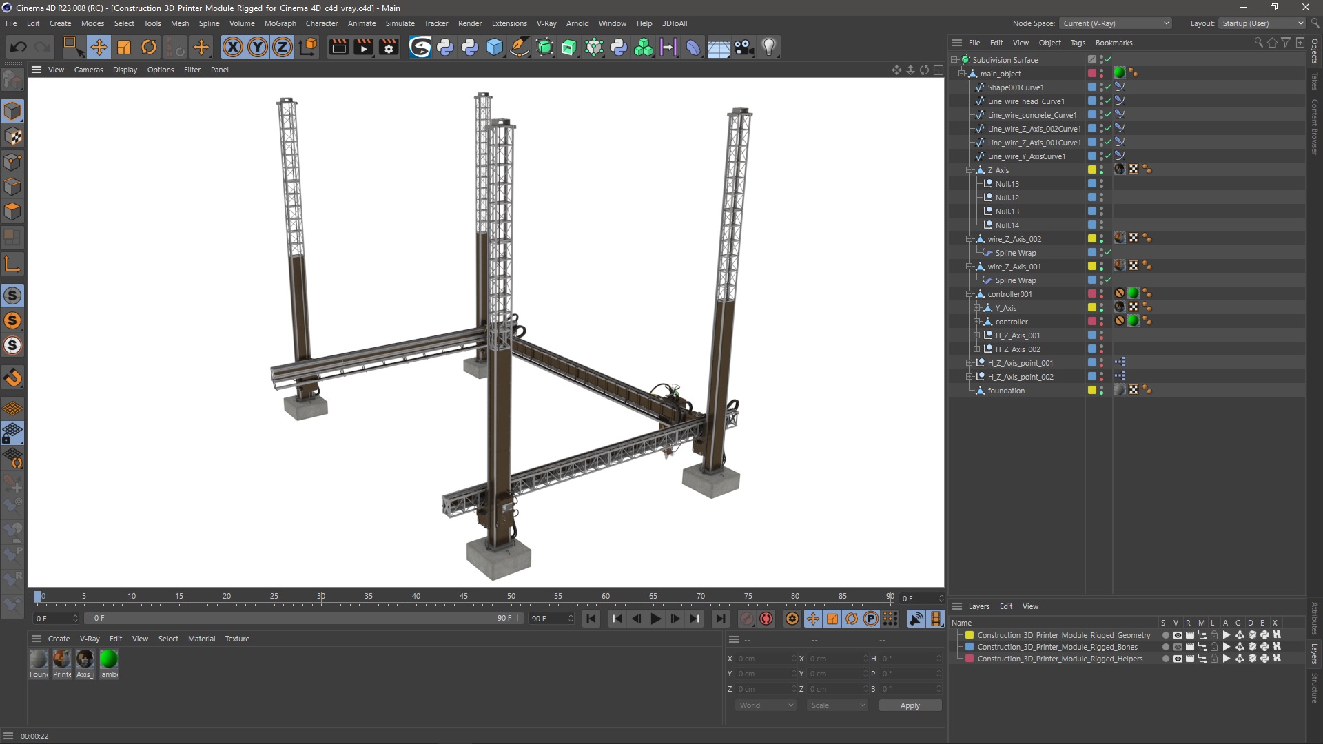 3D Construction 3D Printer Module Rigged for Cinema 4D