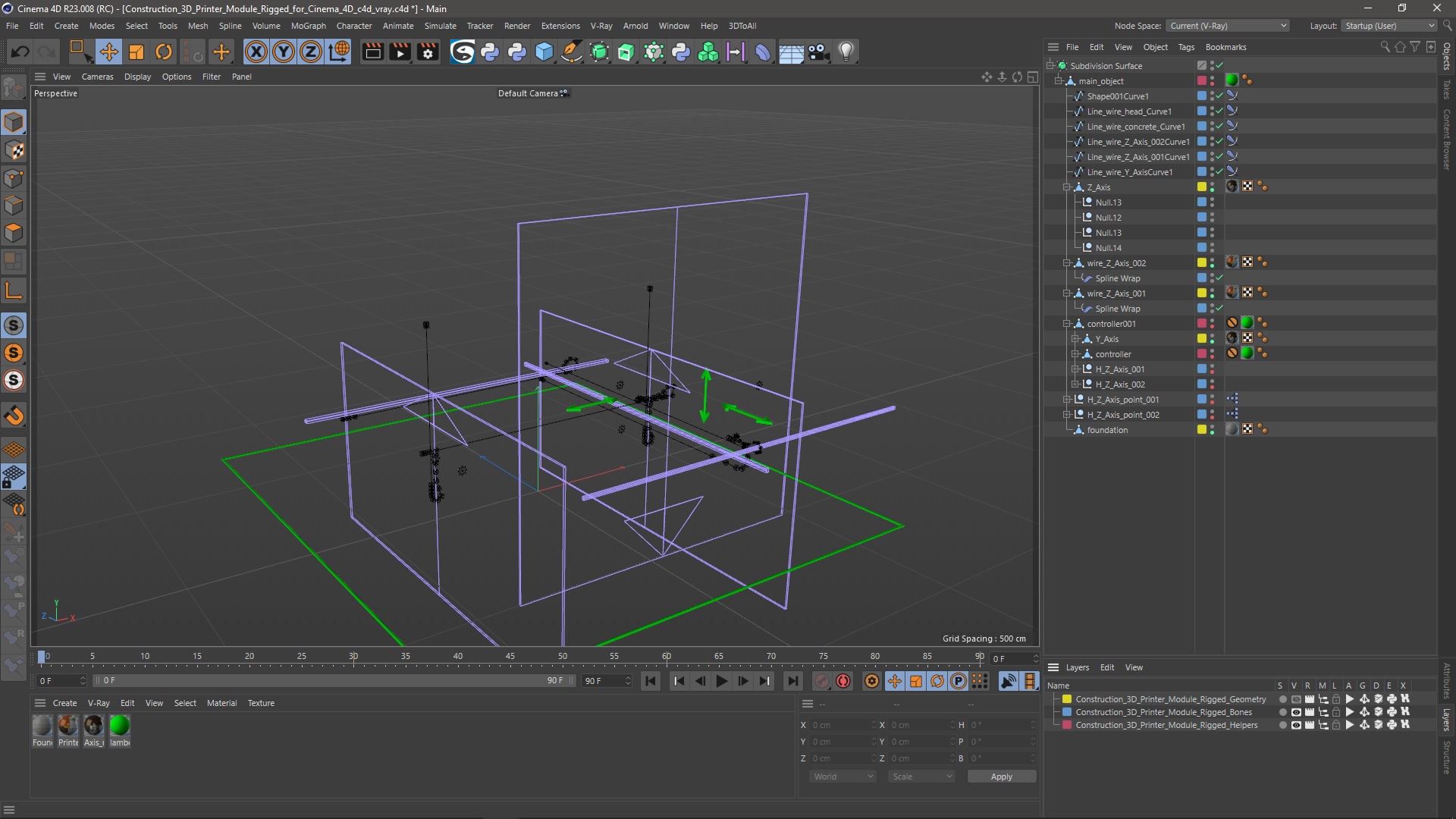 3D Construction 3D Printer Module Rigged for Cinema 4D