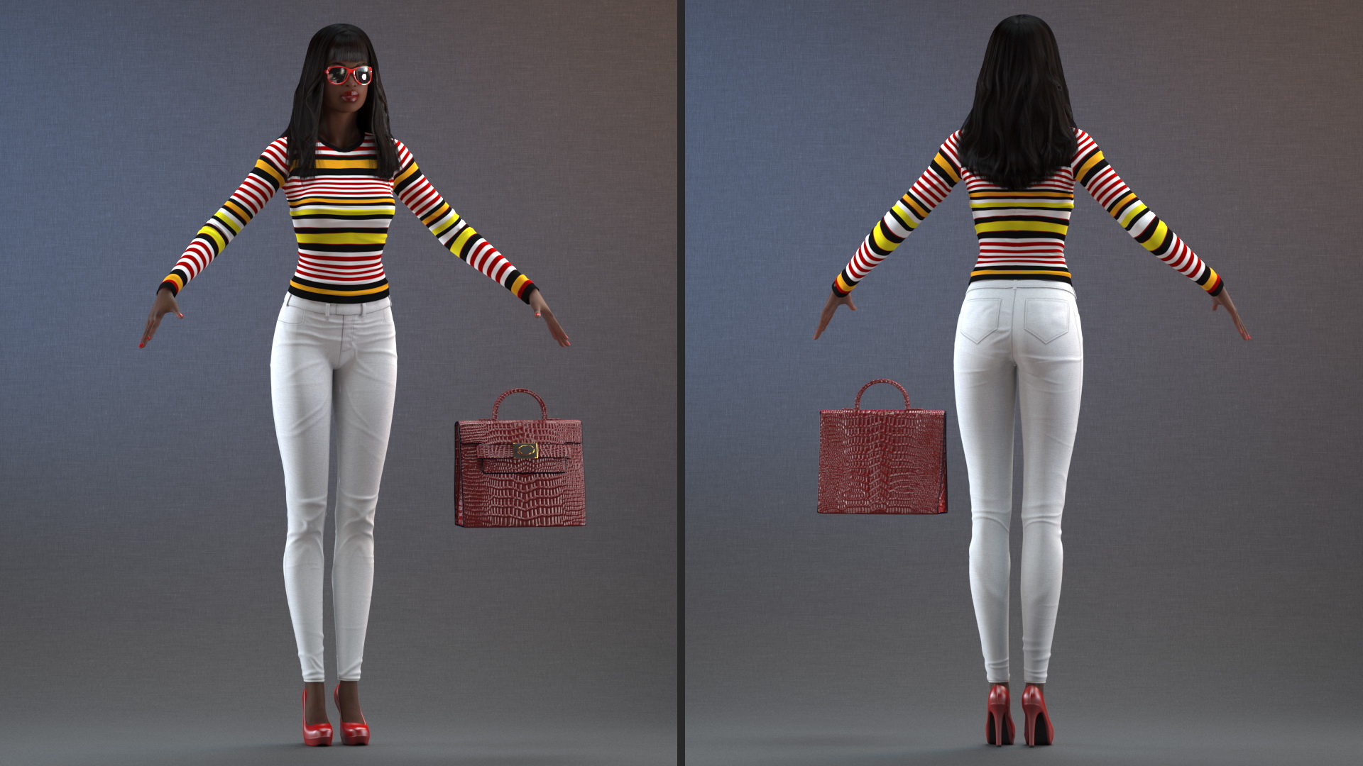 Fashionable Style Young Black Woman T Pose 3D