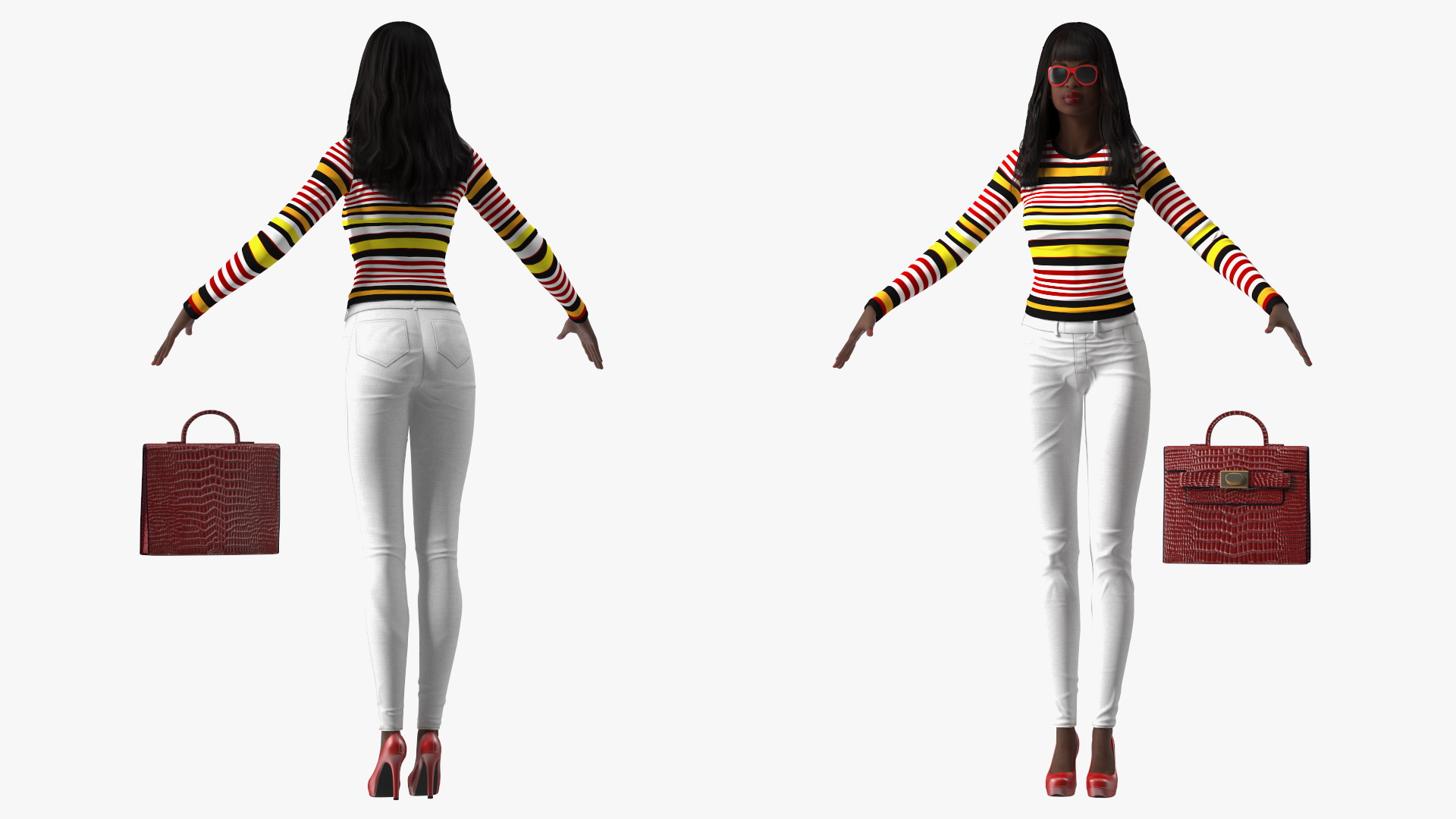 Fashionable Style Young Black Woman T Pose 3D