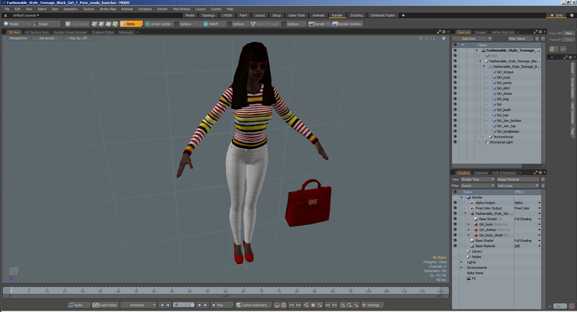 Fashionable Style Young Black Woman T Pose 3D