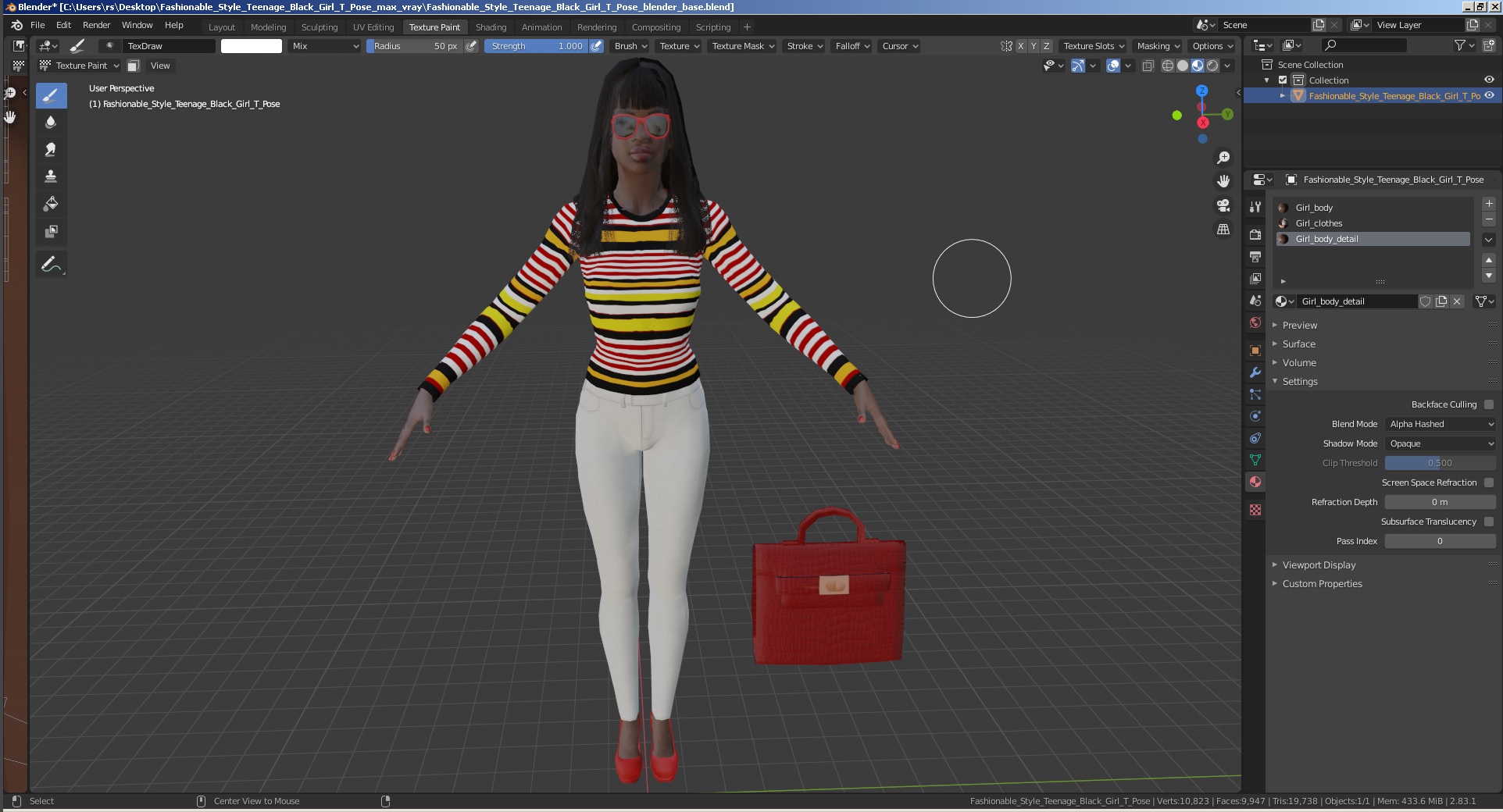 Fashionable Style Young Black Woman T Pose 3D