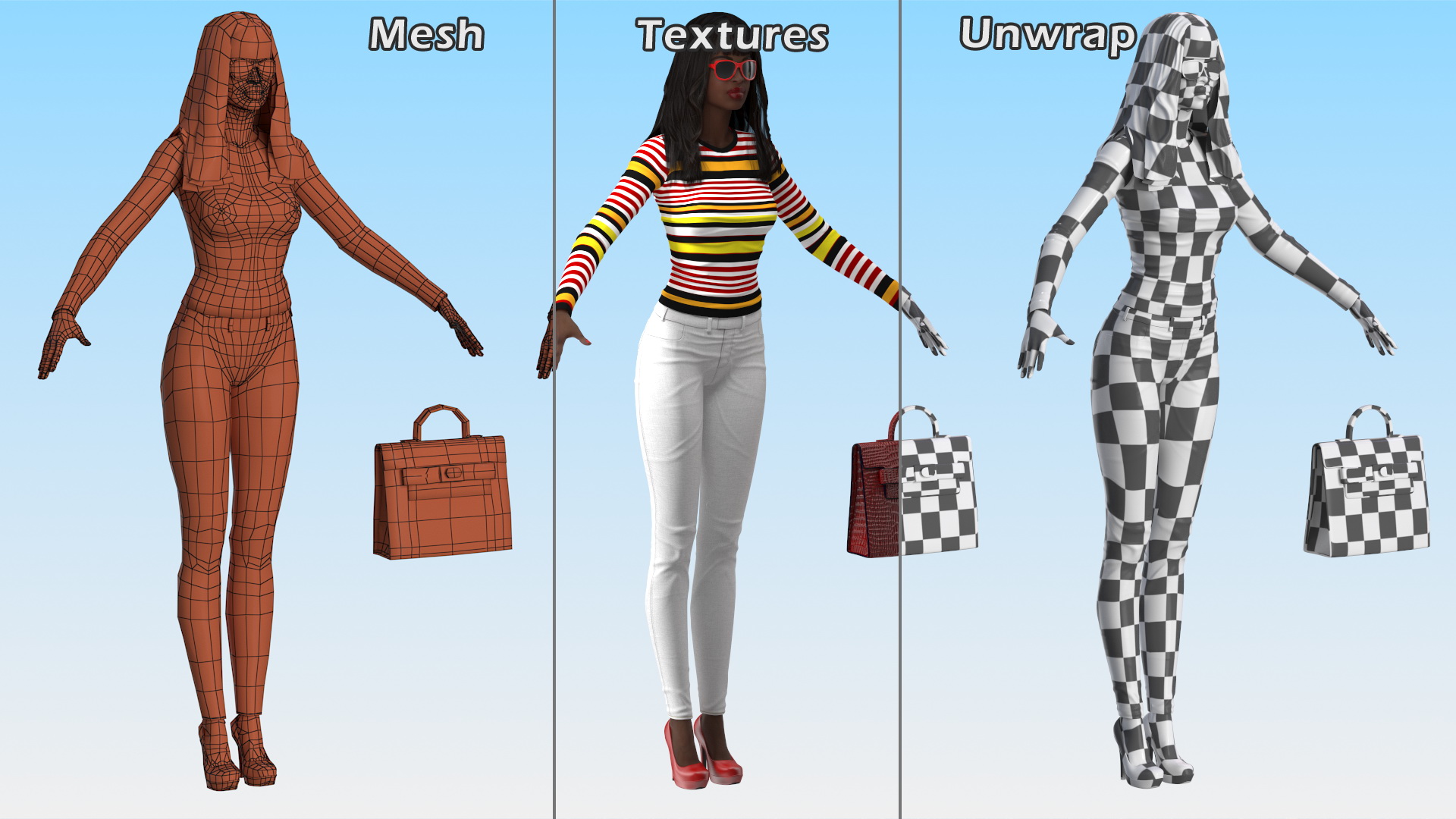 Fashionable Style Young Black Woman T Pose 3D